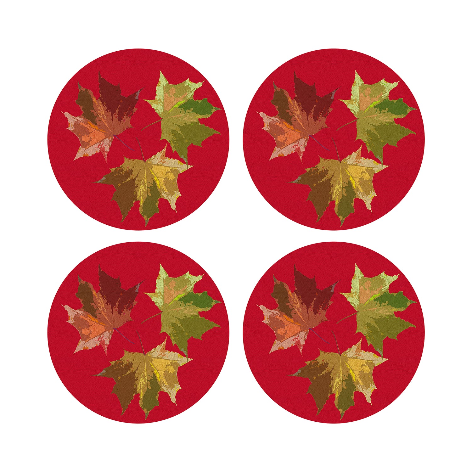 Autumn Leaves Red 16" Round Pebble Placemats, Set of 4 - nicolettemayer.com