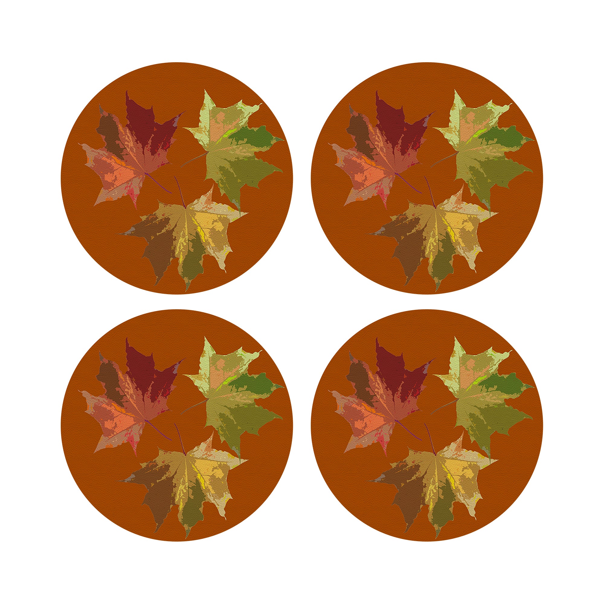 Autumn Leaves Rust 16" Round Pebble Placemats, Set of 4 - nicolettemayer.com