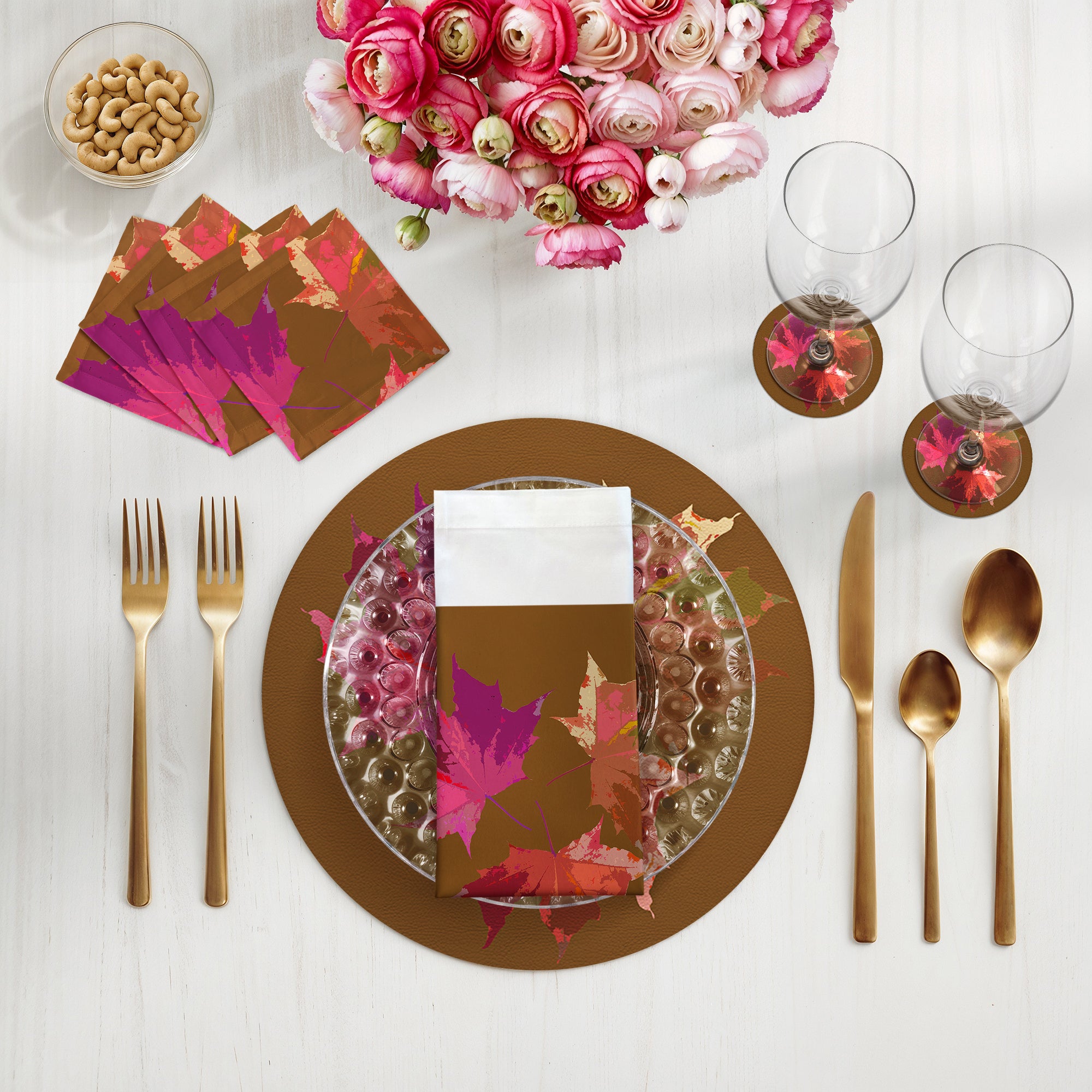 Sets de table ronds en galets Motif feuilles d&