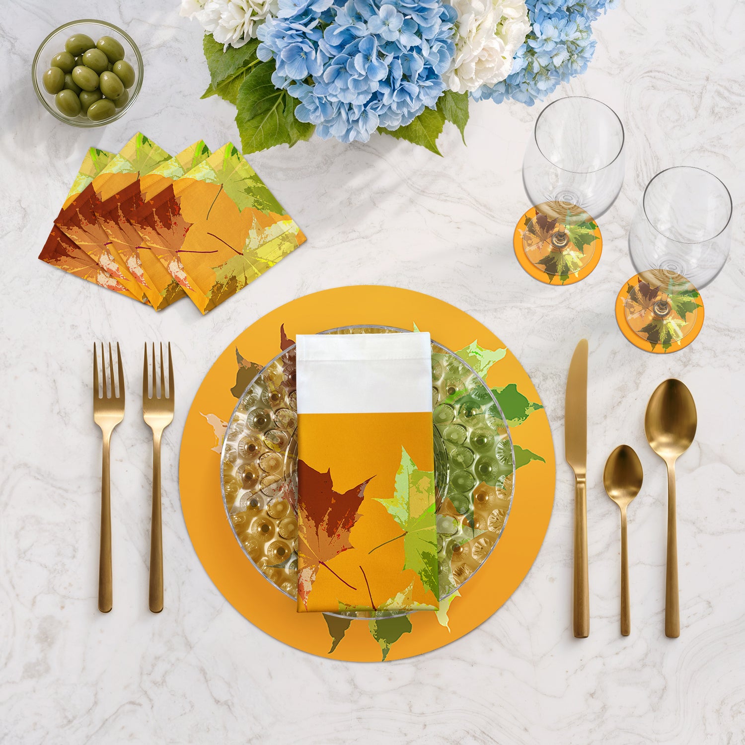 Autumn Leaves Butternut 16" Round Pebble Placemats, Set of 4 - nicolettemayer.com