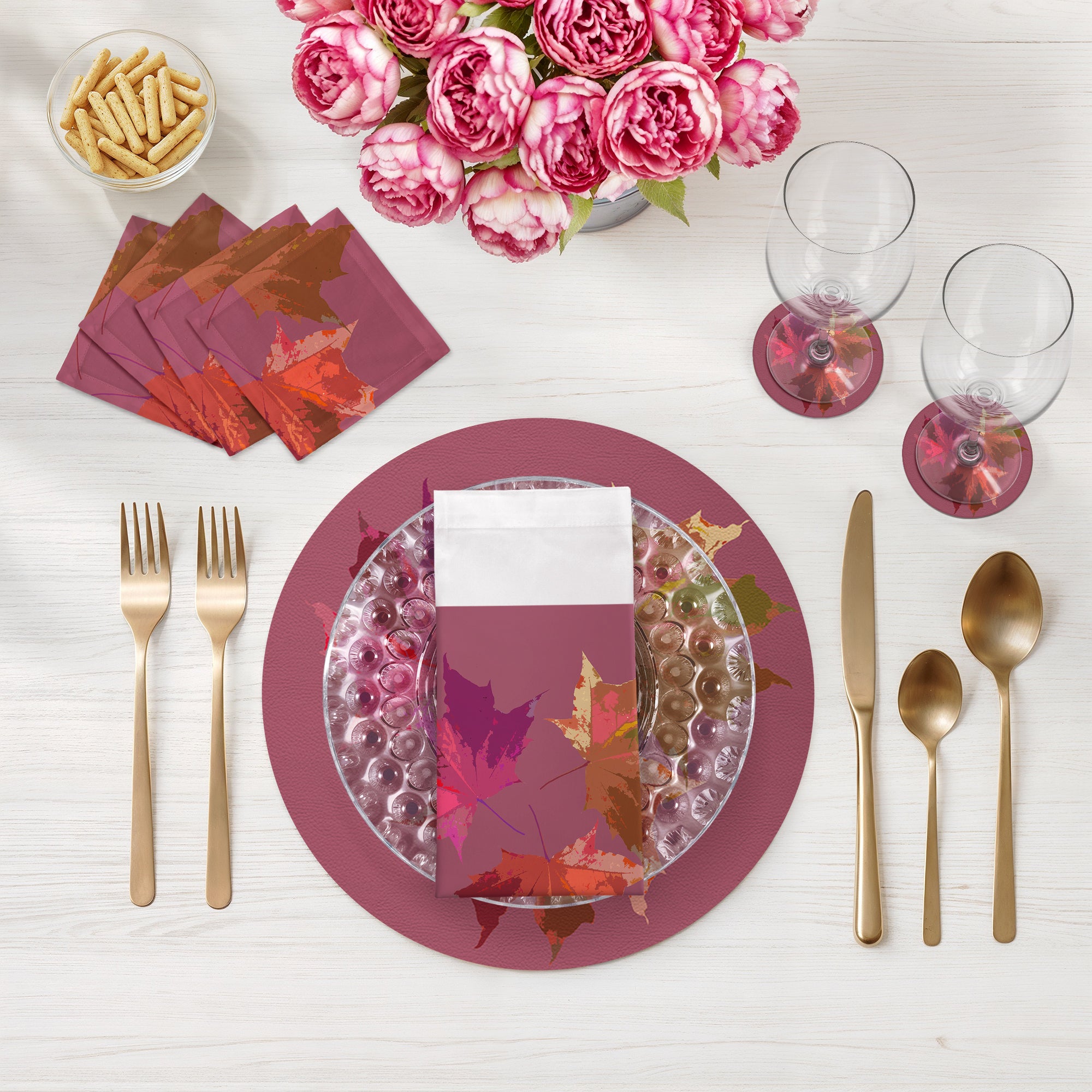 Autumn Leaves Mauve 16" Round Pebble Placemats, Set of 4 - nicolettemayer.com