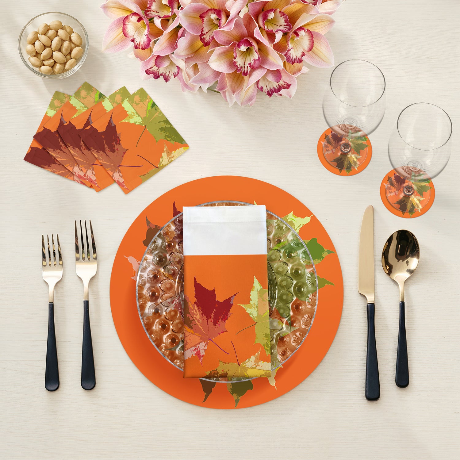 Autumn Leaves Orange 16" Round Pebble Placemats, Set of 4 - nicolettemayer.com