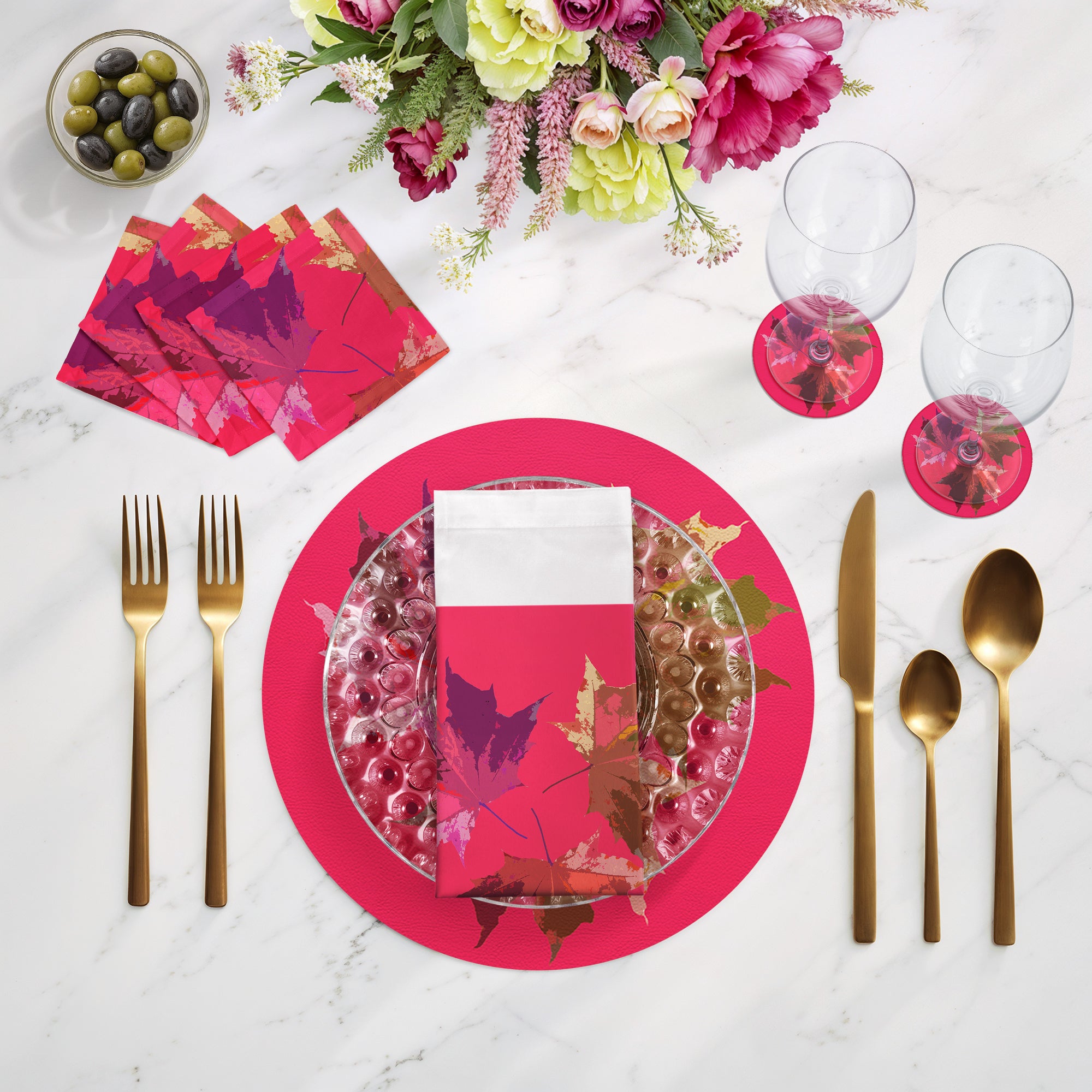 Sets de table ronds en galets Motif feuilles d&