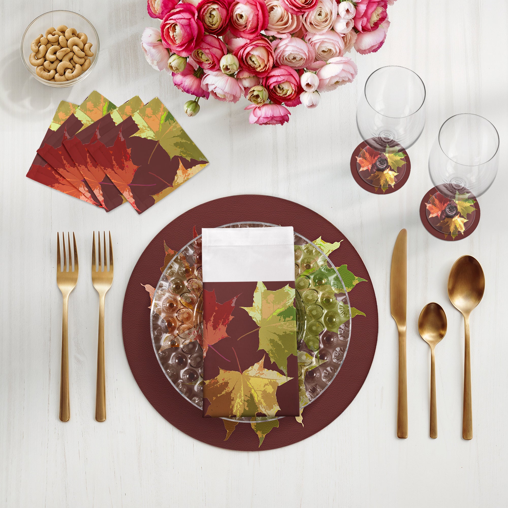 Sets de table ronds en galets Motif feuilles d&