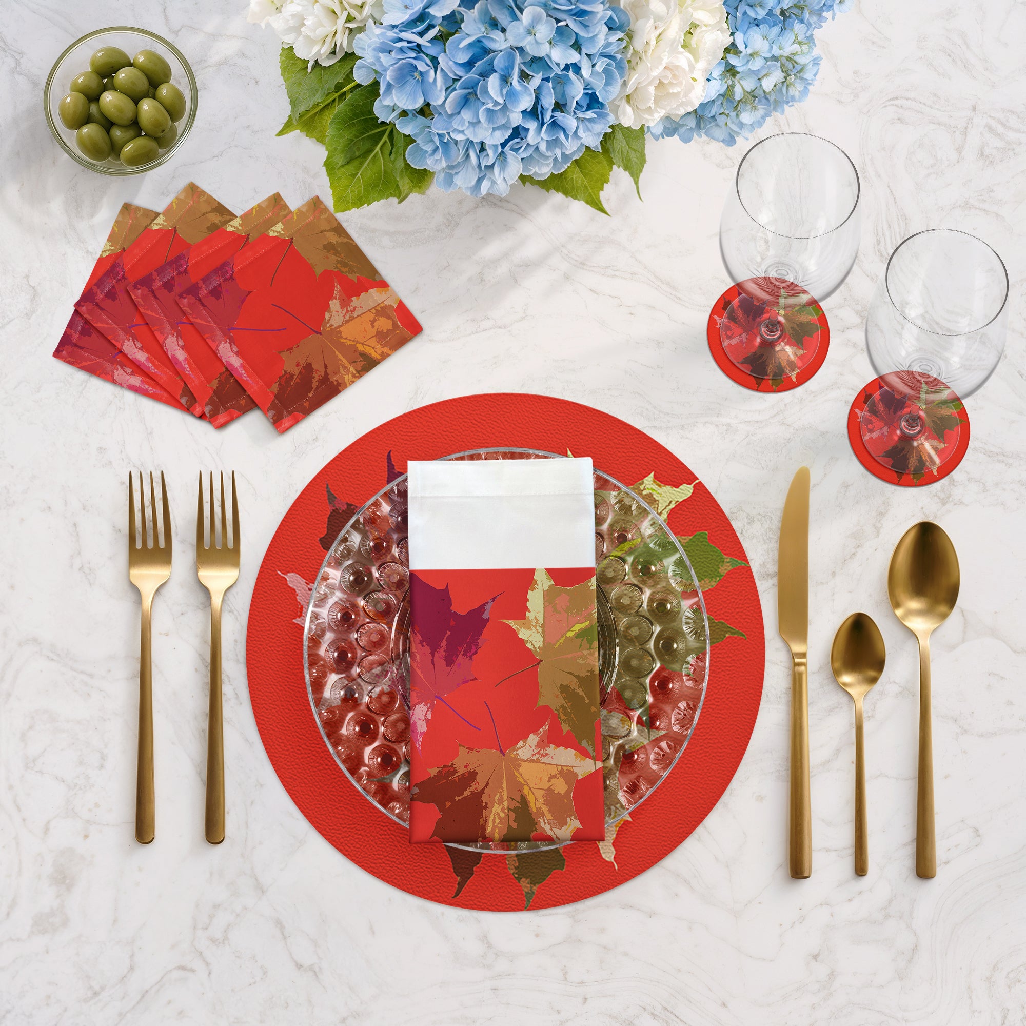 Sets de table ronds en galets Motif feuilles d&