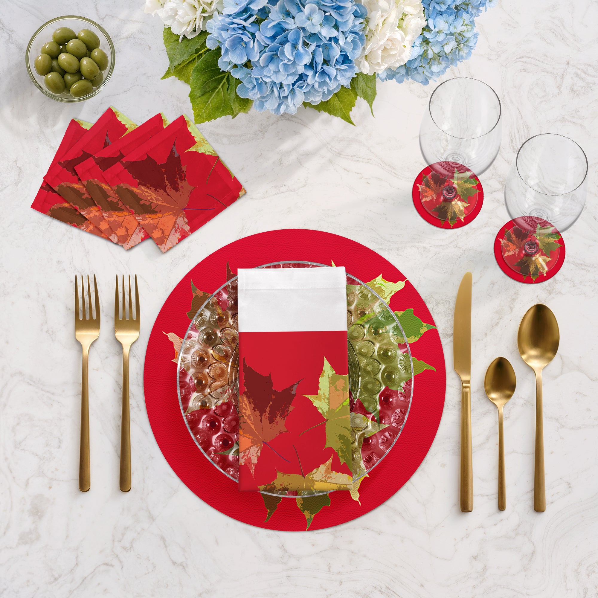 Autumn Leaves Red 16" Round Pebble Placemats, Set of 4 - nicolettemayer.com