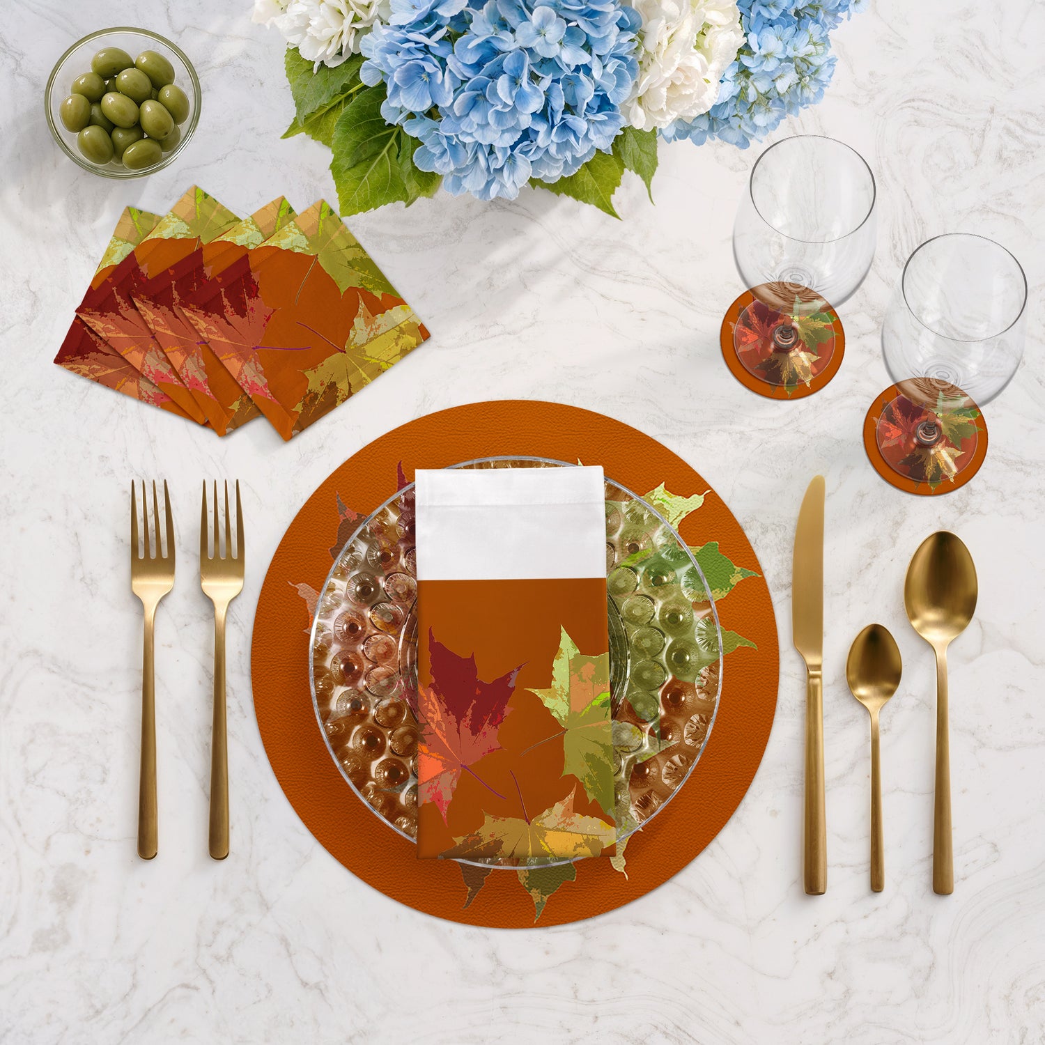 Autumn Leaves Rust 16" Round Pebble Placemats, Set of 4 - nicolettemayer.com