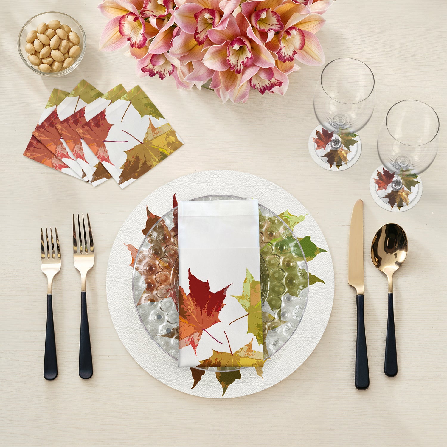 Autumn Leaves White 16" Round Pebble Placemats, Set of 4 - nicolettemayer.com