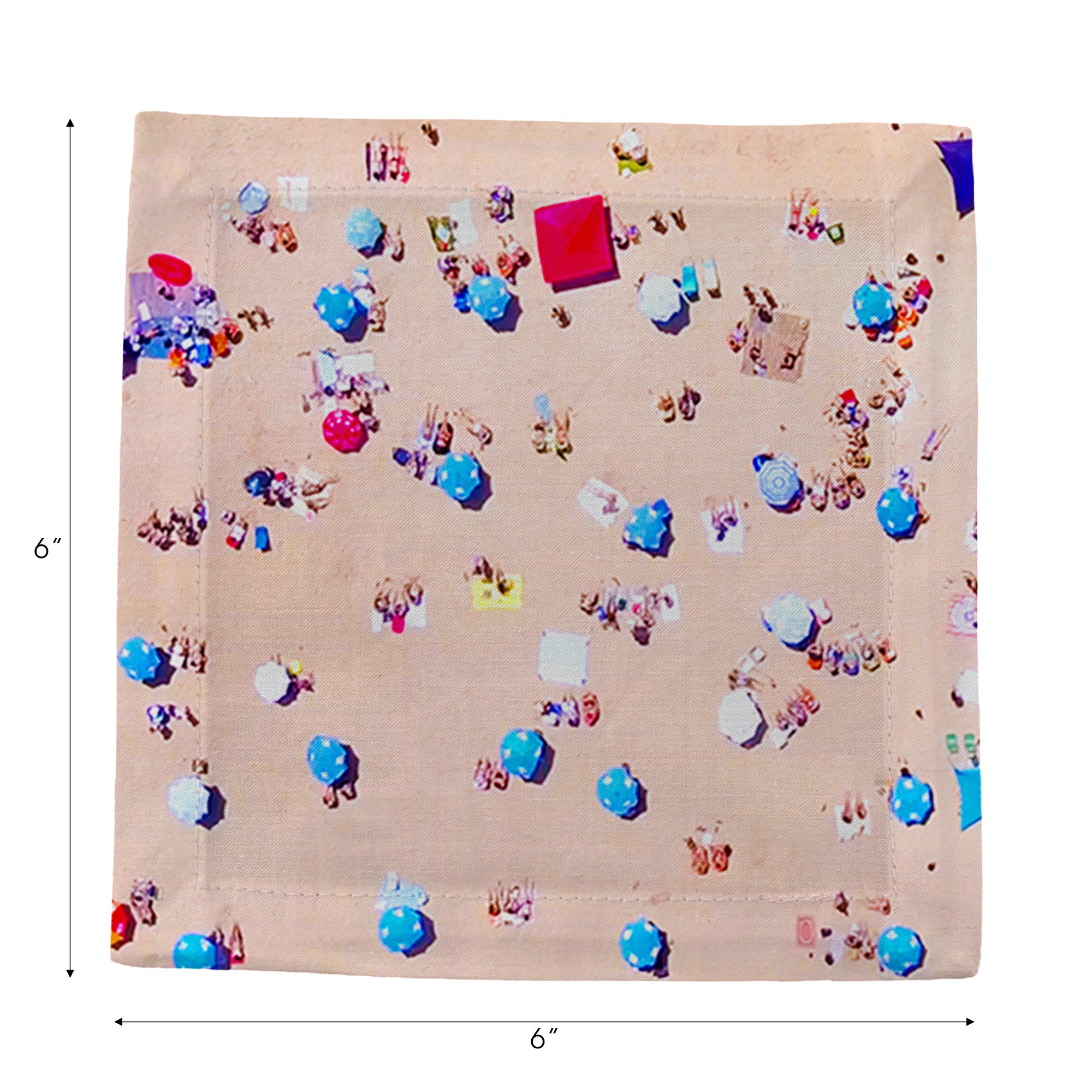 Cocktail en satin de coton 6 x 6, motif scène aérienne de plage, lot de 4