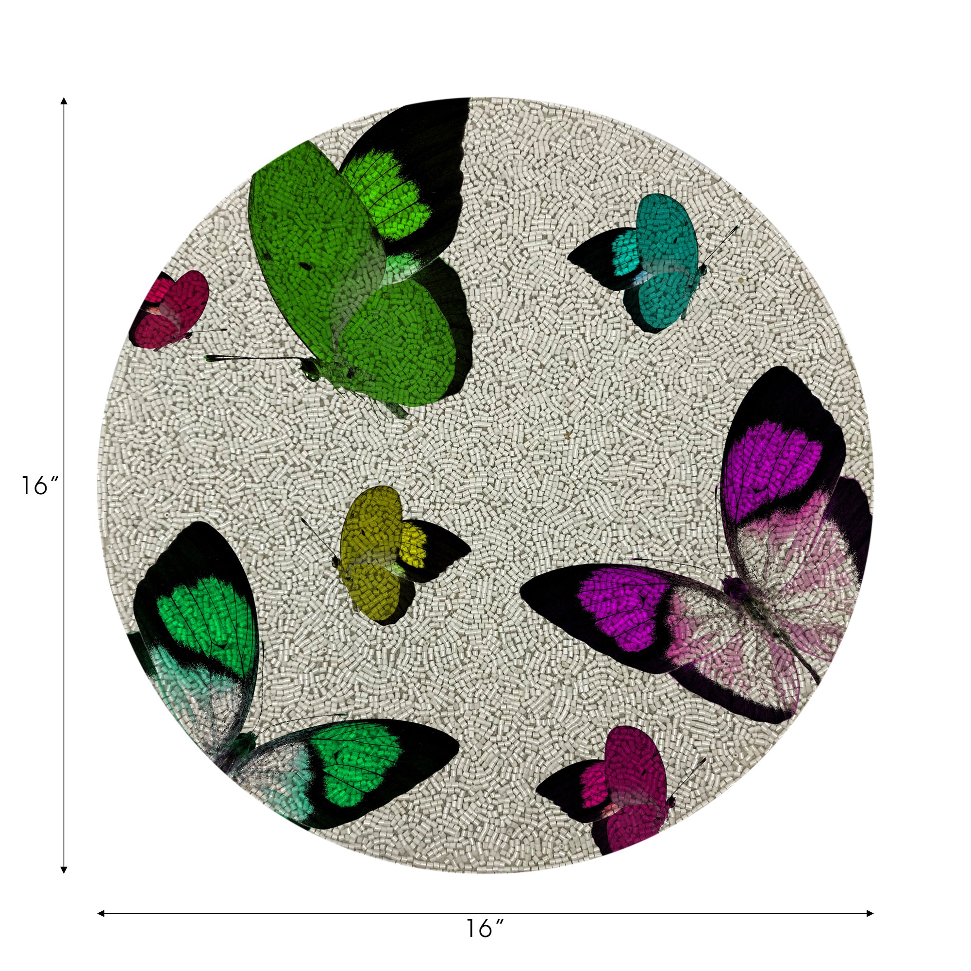 Butterflies Acid Green Round Beaded Placemat Rough Cut