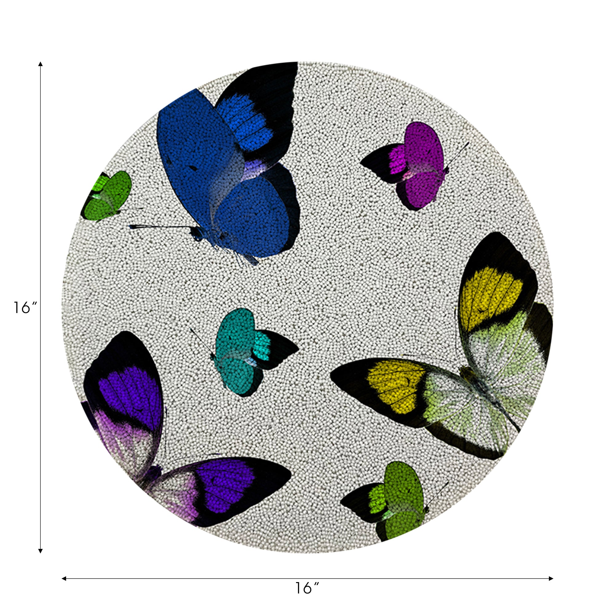 Butterflies Acid Blue Round Beaded Placemat Smooth