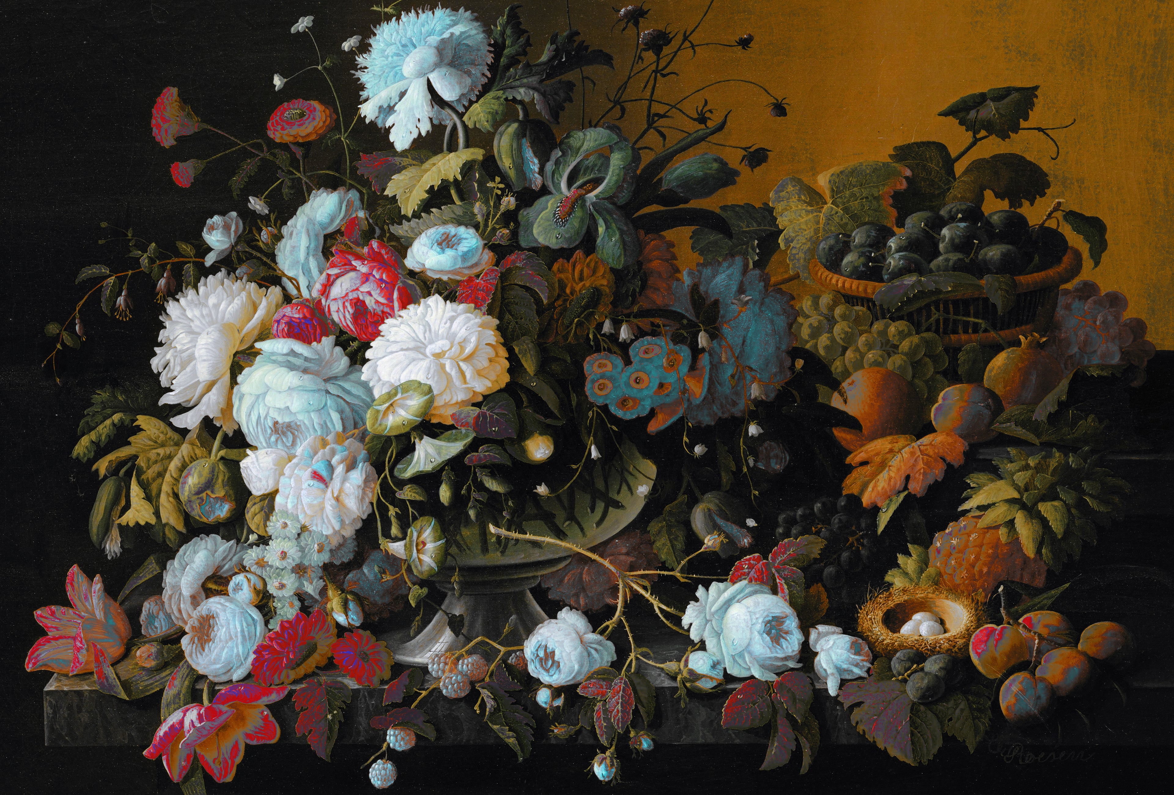 Bird Nest Floral Ochre Still Life Painting Paper Placemat Pad, One Set Of 24