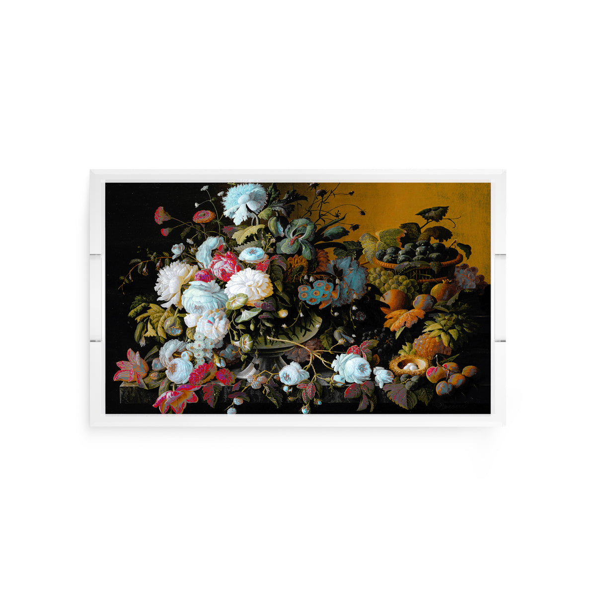 Bird Nest Floral Orchre Verdigris Acrylic Decorative Tray, 12.5 x 7.75 in. by Nicolette Mayer