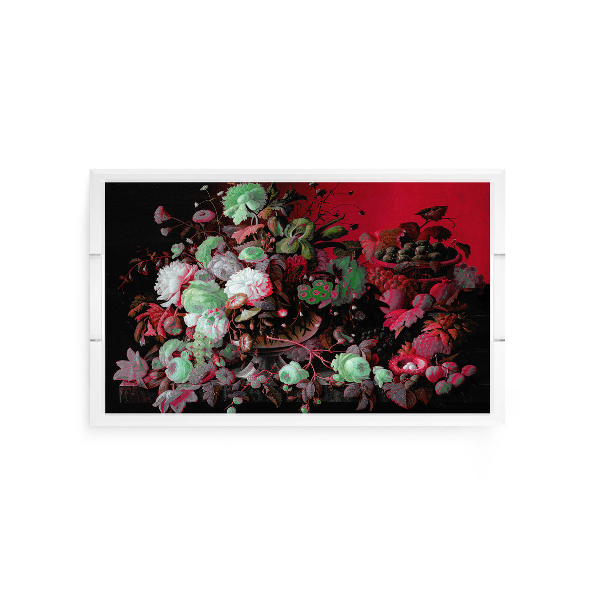 Bird Nest Floral Red Green Acrylic Decorative Tray, 12.5 x 7.75 in. by Nicolette Mayer
