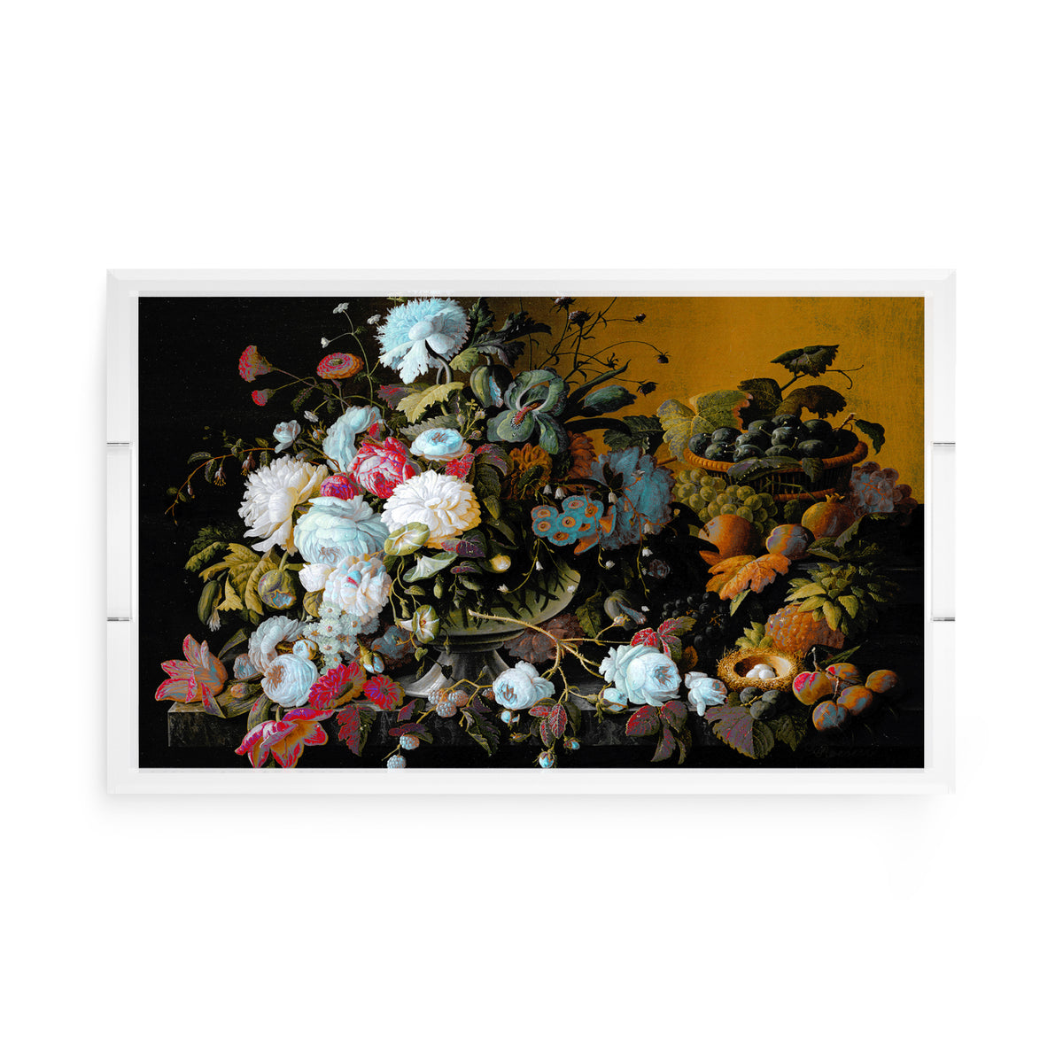 Bird Nest Floral Orchre Verdigris Acrylic Decorative Tray, 17 x 10.5 in. by Nicolette Mayer