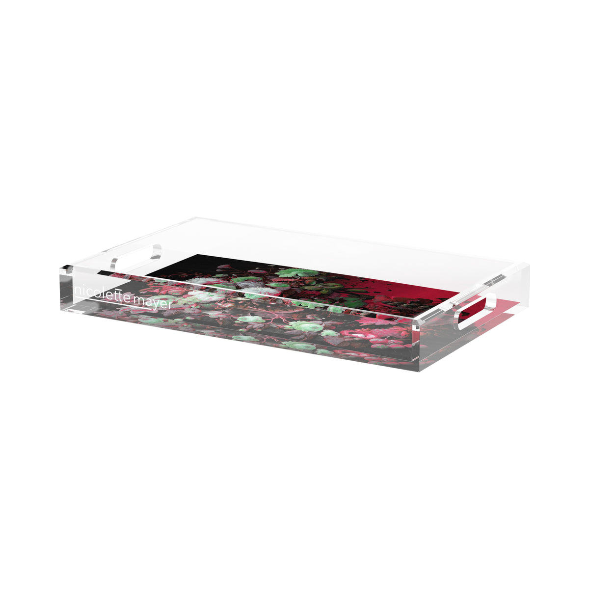 Bird Nest Floral Red Green Acrylic Decorative Tray, 17 x 10.5 in. by Nicolette Mayer