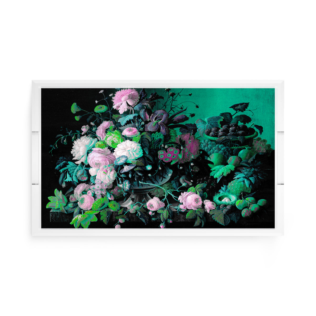 Bird Nest Floral Verdigris Pink Acrylic Decorative Tray, 17 x 10.5 in. by Nicolette Mayer