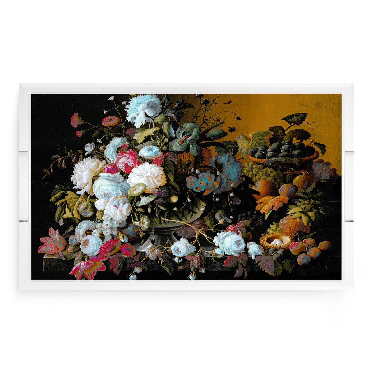 Bird Nest Floral Orchre Verdigris Acrylic Decorative Tray, 22.5 x 14.5 in. by Nicolette Mayer
