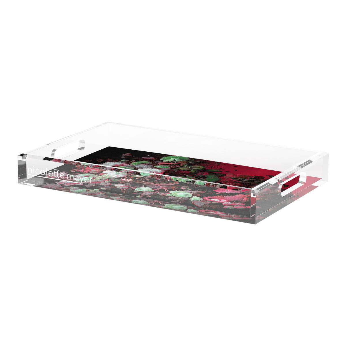 Bird Nest Floral Red Green Acrylic Decorative Tray, 22.5 x 14.5 in. by Nicolette Mayer