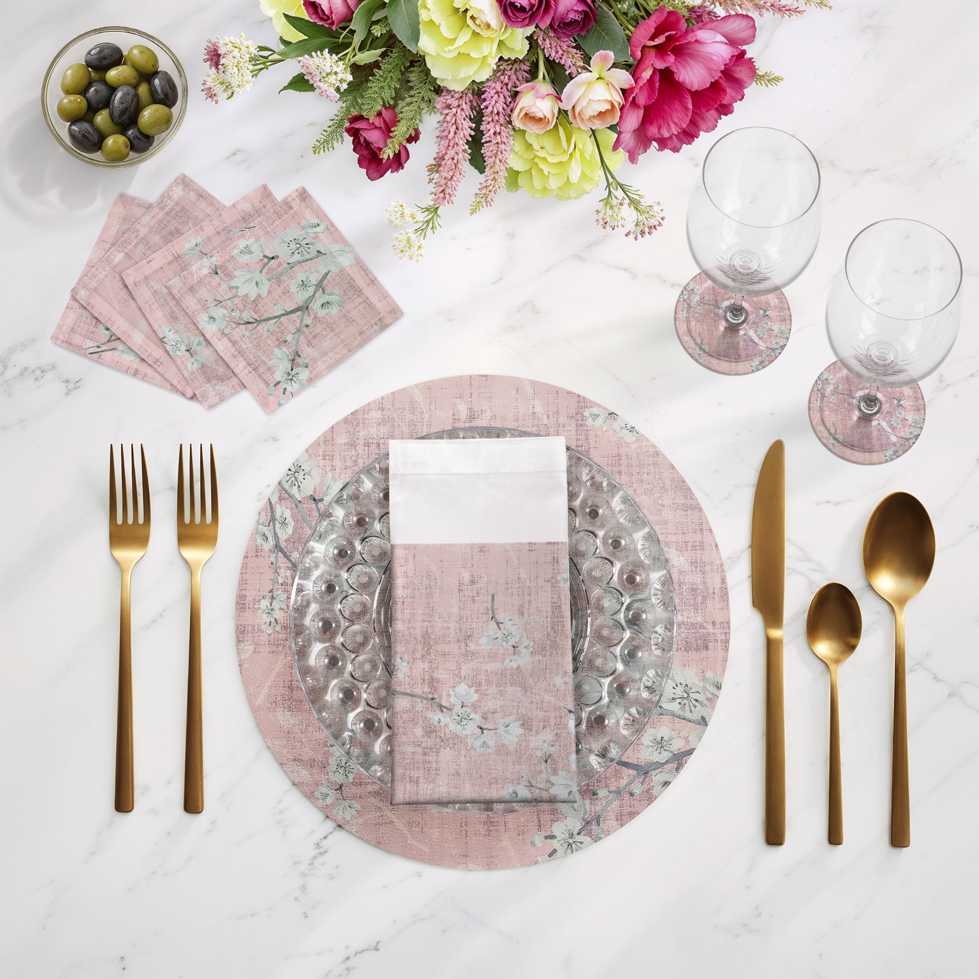 Blossom Fantasia Soft Pink 16 Round Pebble Placemats, Set Of 4 - nicolettemayer.com