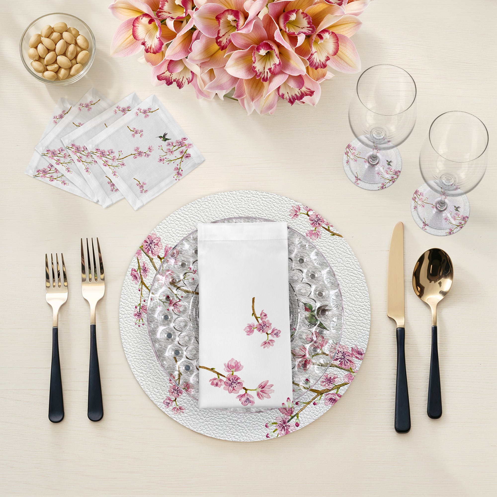 Blossom Fantasia White Cotton Sateen Dinner Napkins