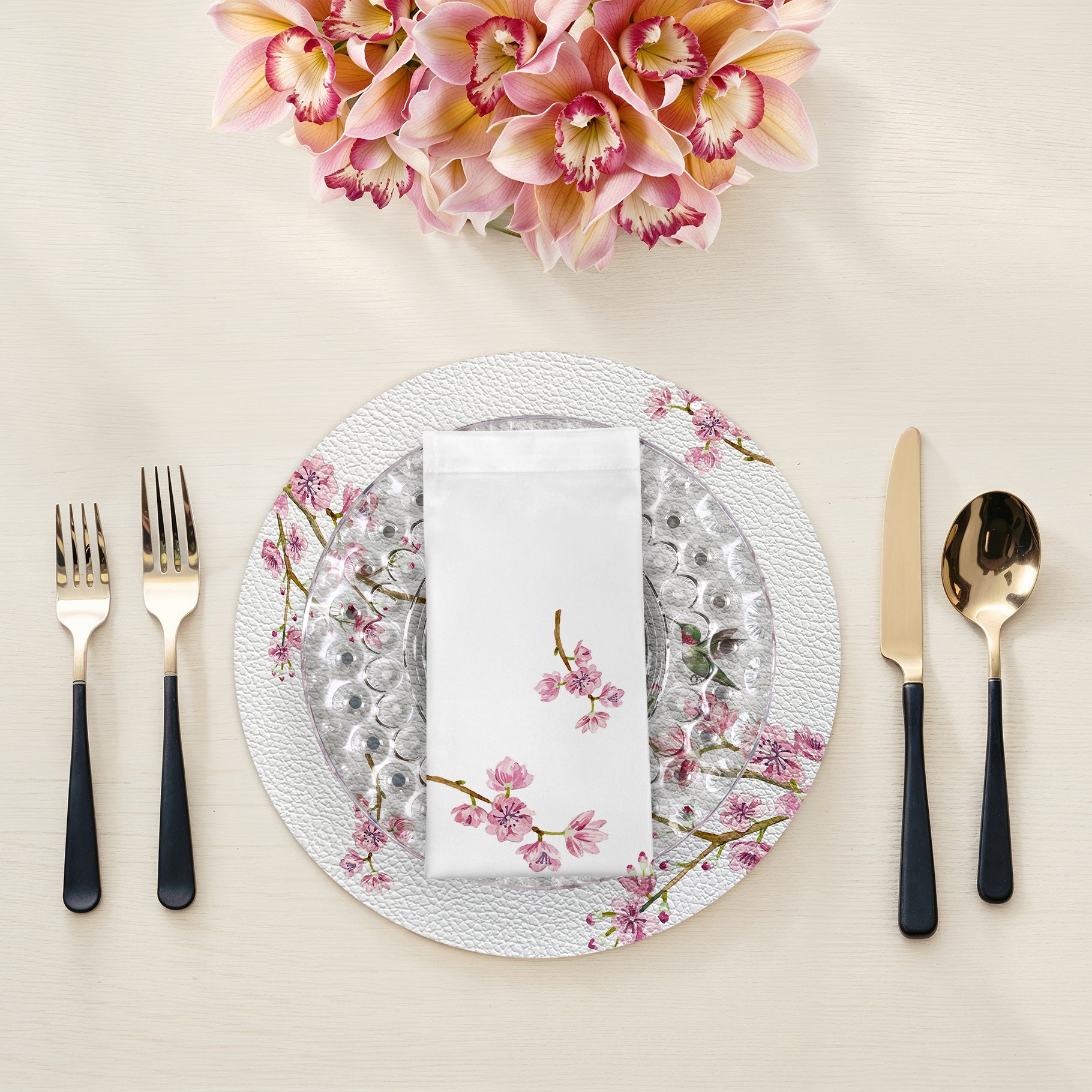 Blossom Fantasia White Cotton Sateen Dinner Napkins