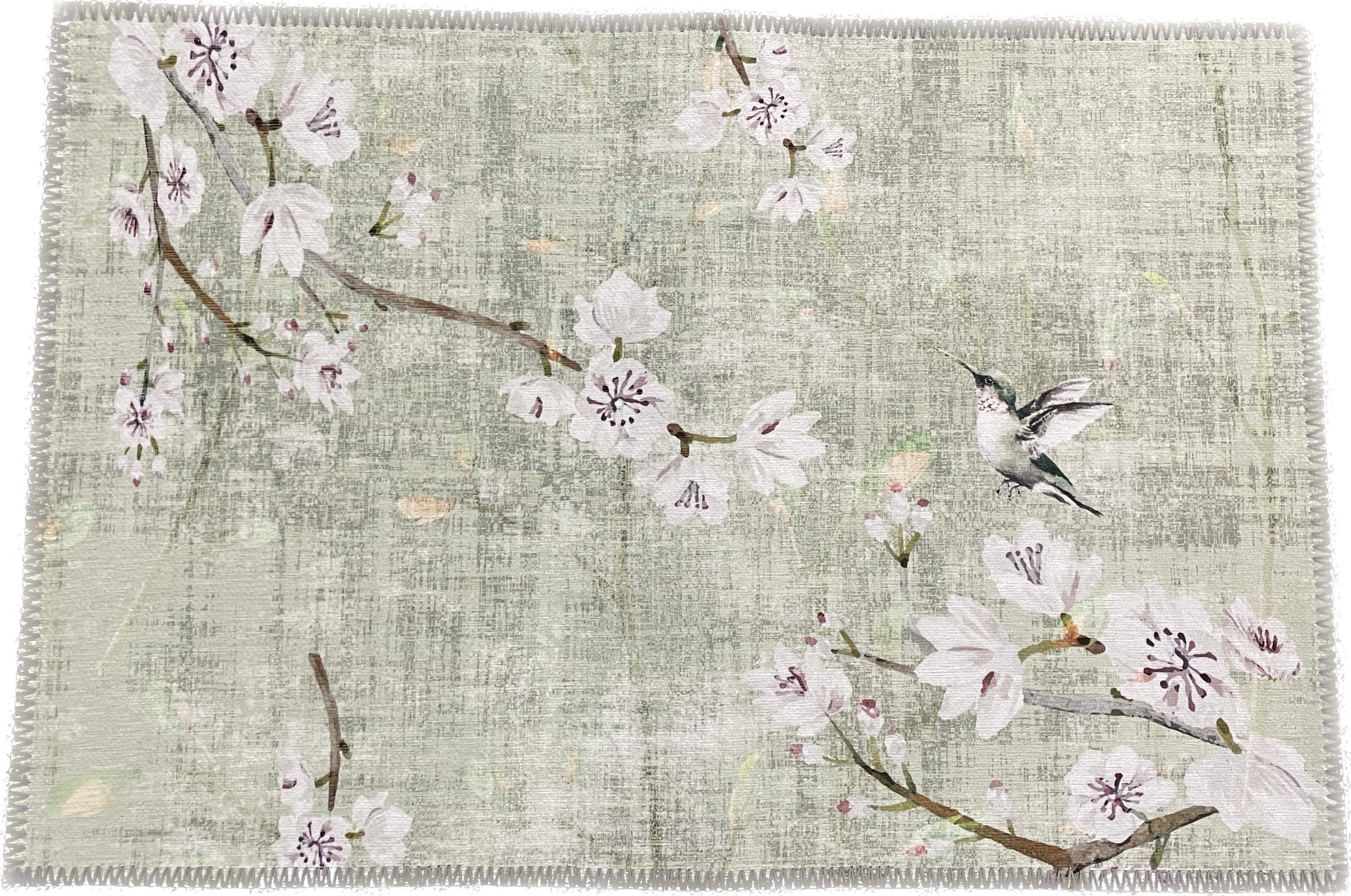 Blossom Fantasia Celadon Microfiber Rectangle Washable Rug