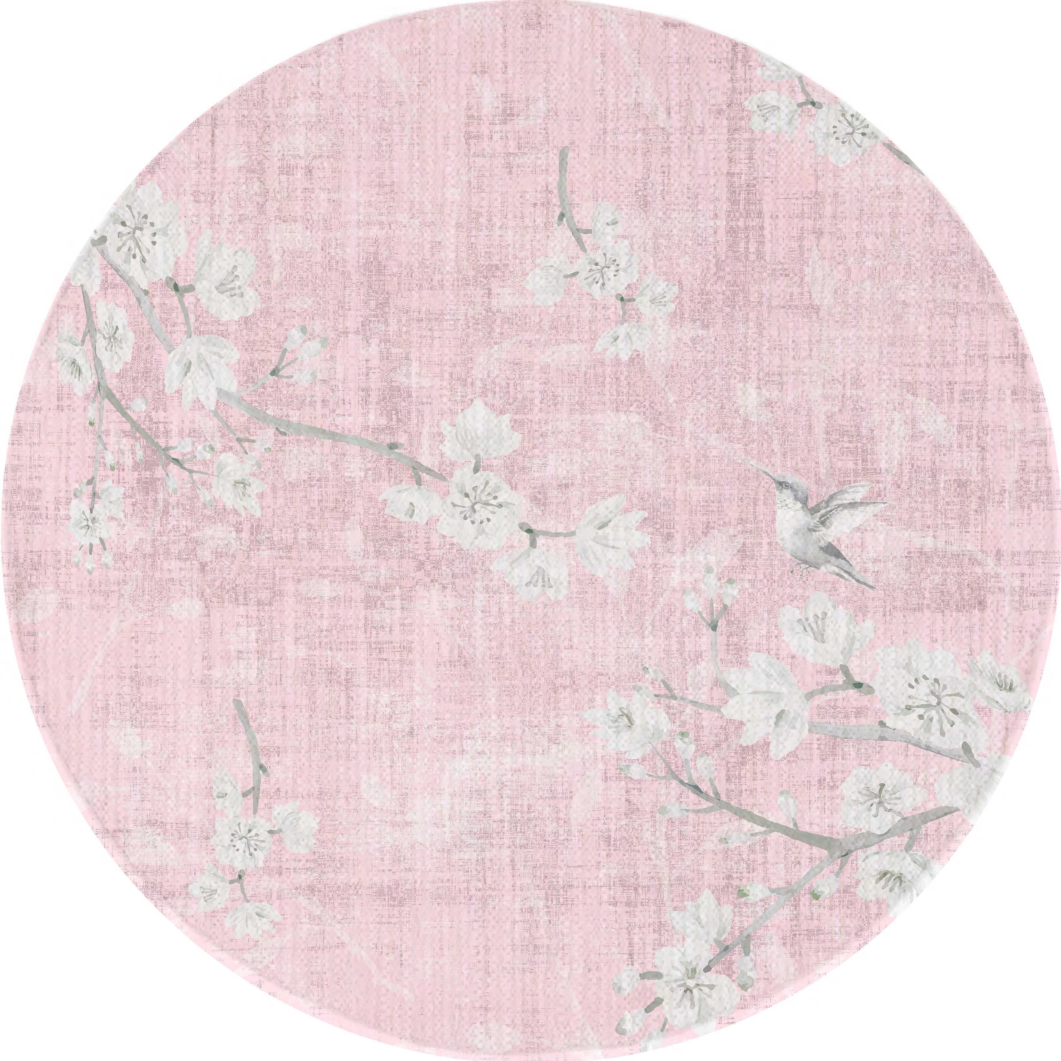 Blossom Fantasia Soft Pink Round Chenille Washable Rug