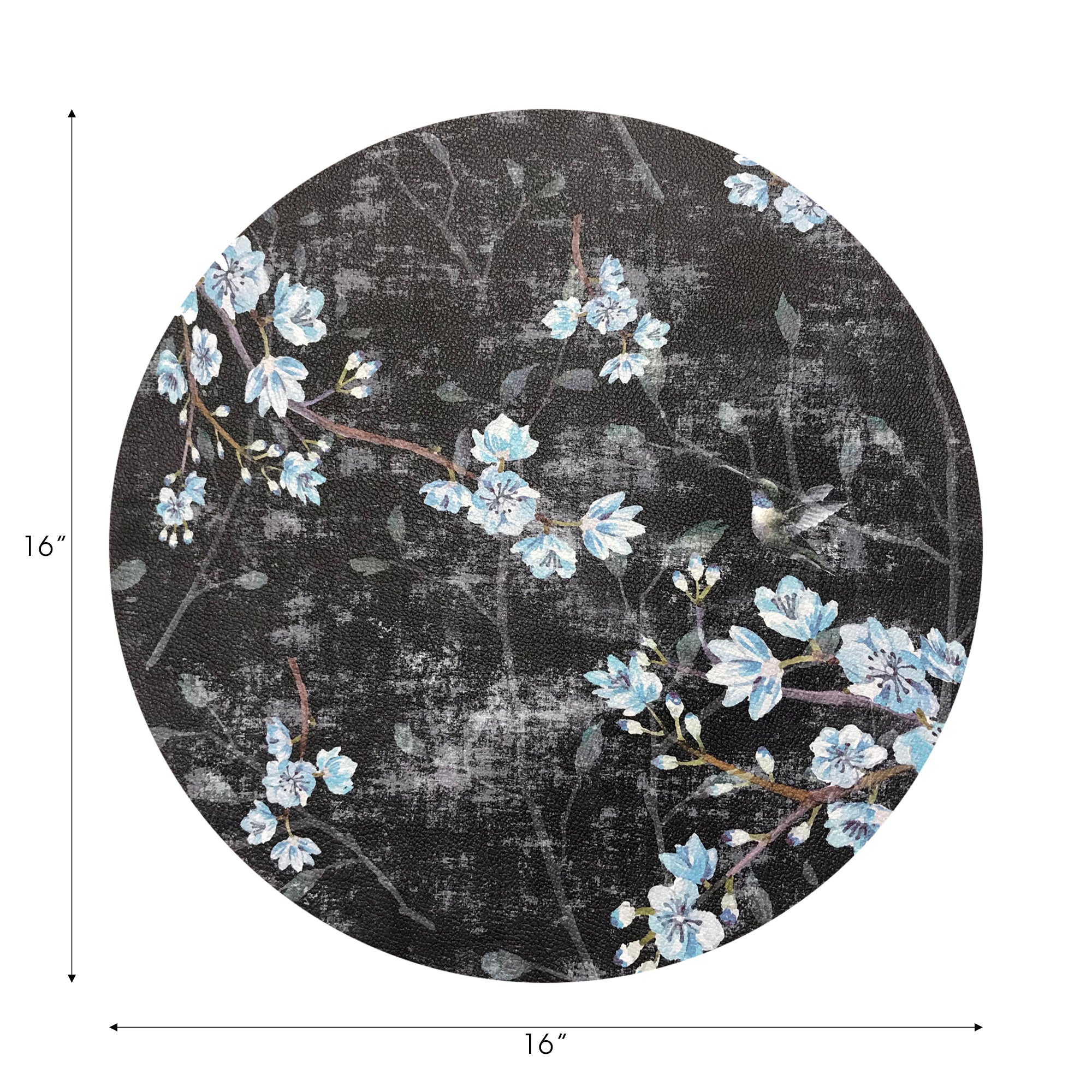 Blossom Fantasia Black Blue 16" Round Pebble Placemats, Set of 4 - nicolettemayer.com