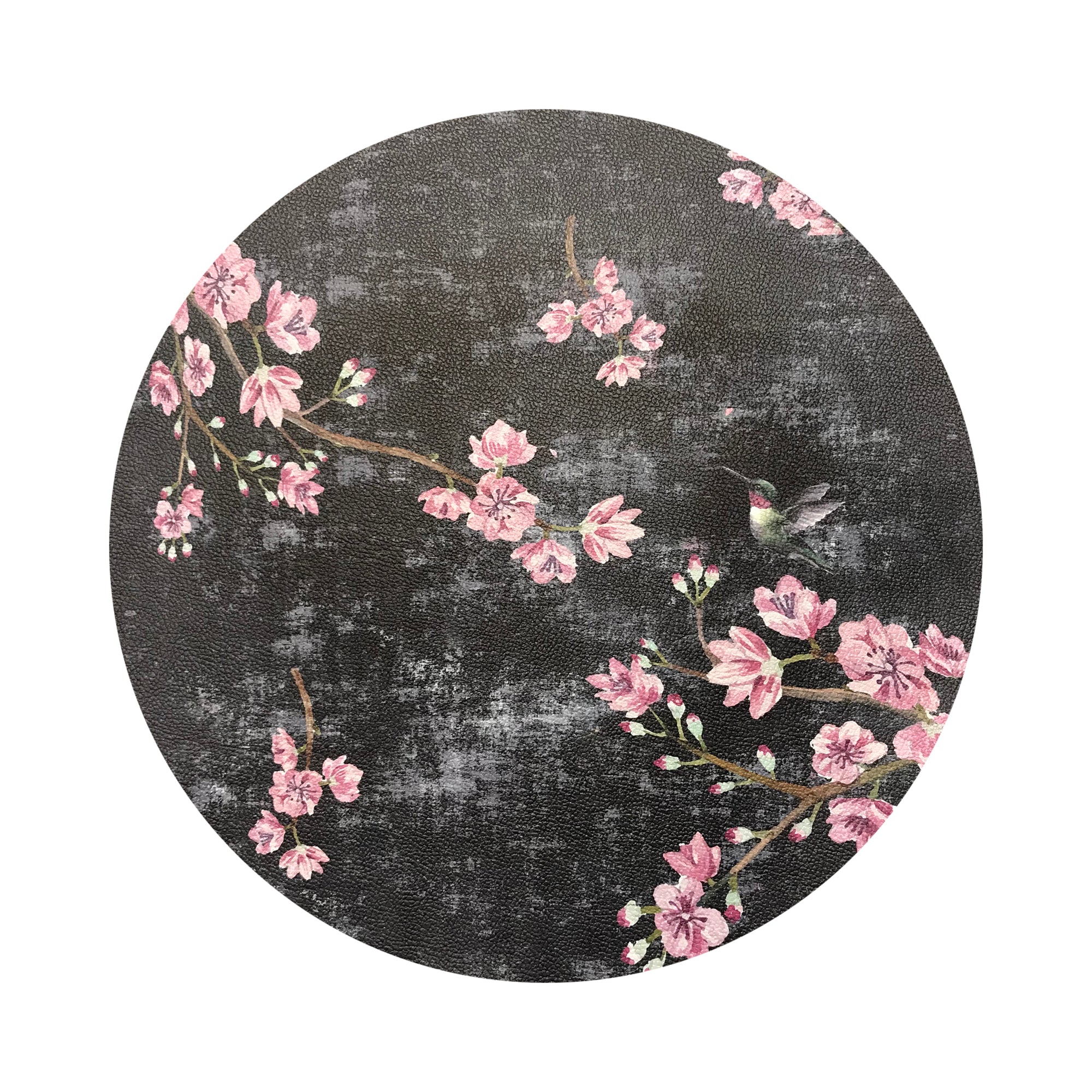 Blossom Fantasia Black Pink 16" Round Pebble Placemats, Set of 4 - nicolettemayer.com