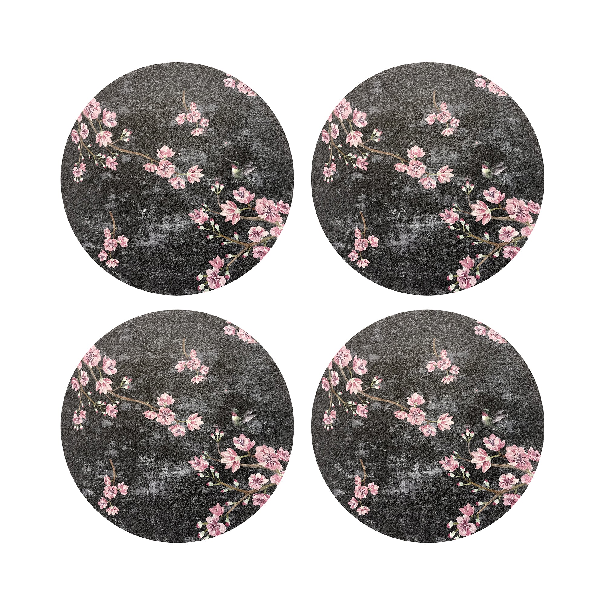Blossom Fantasia Black Pink 16" Round Pebble Placemats, Set of 4 - nicolettemayer.com