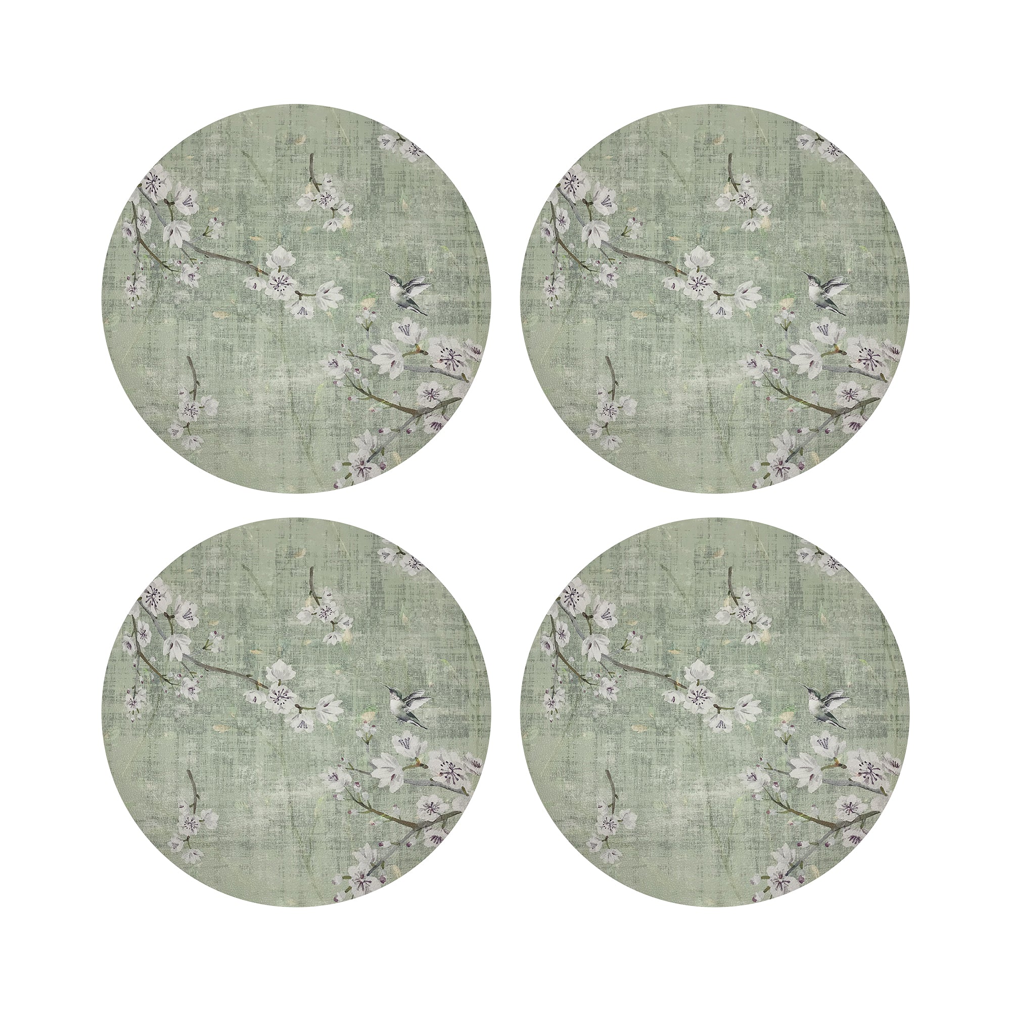 Blossom Fantasia Celadon 16" Round Pebble Placemats, Set of 4 - nicolettemayer.com