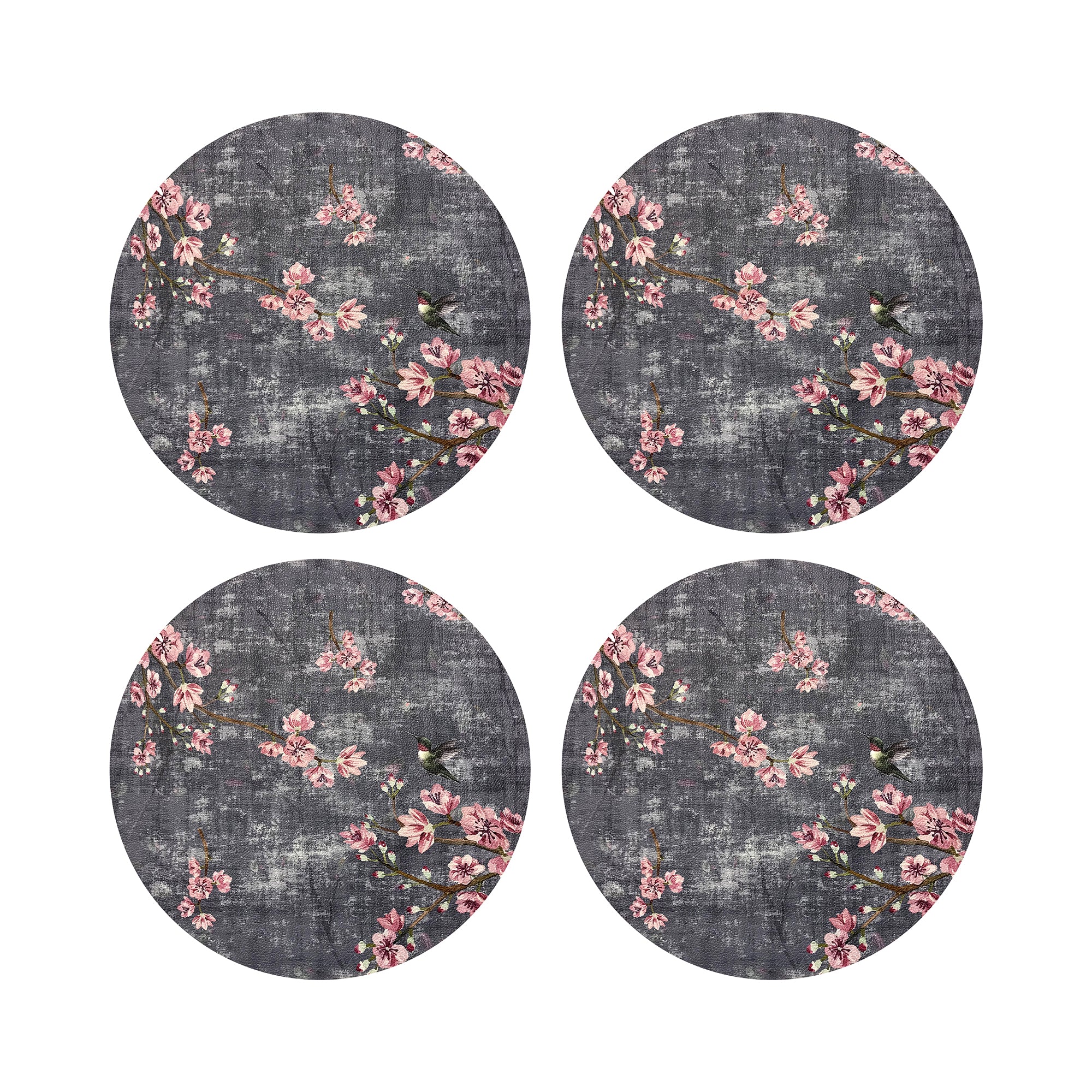 Blossom Fantasia Charcoal 16" Round Pebble Placemats, Set of 4 - nicolettemayer.com