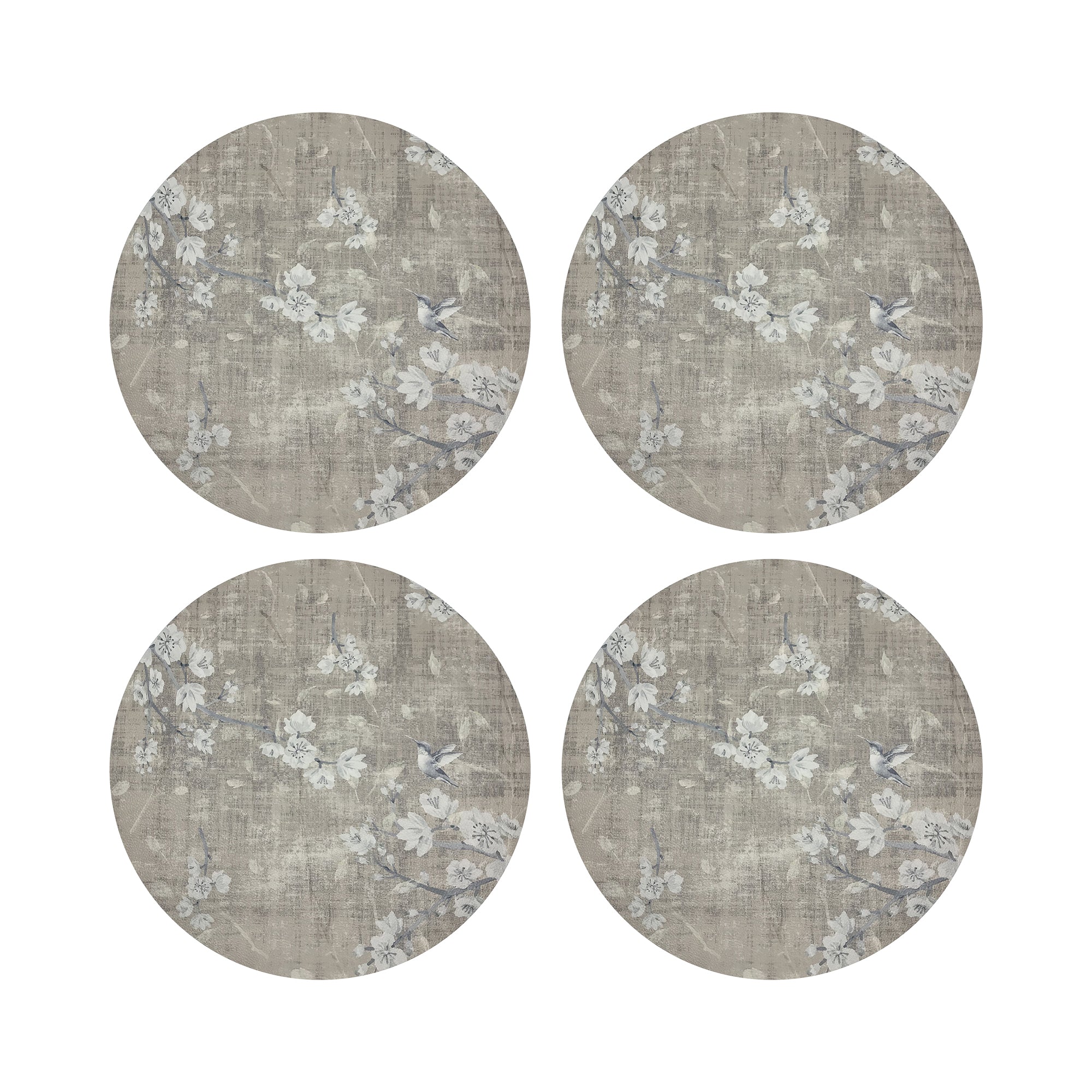 Blossom Fantasia French Gray 16" Round Pebble Placemats, Set of 4 - nicolettemayer.com