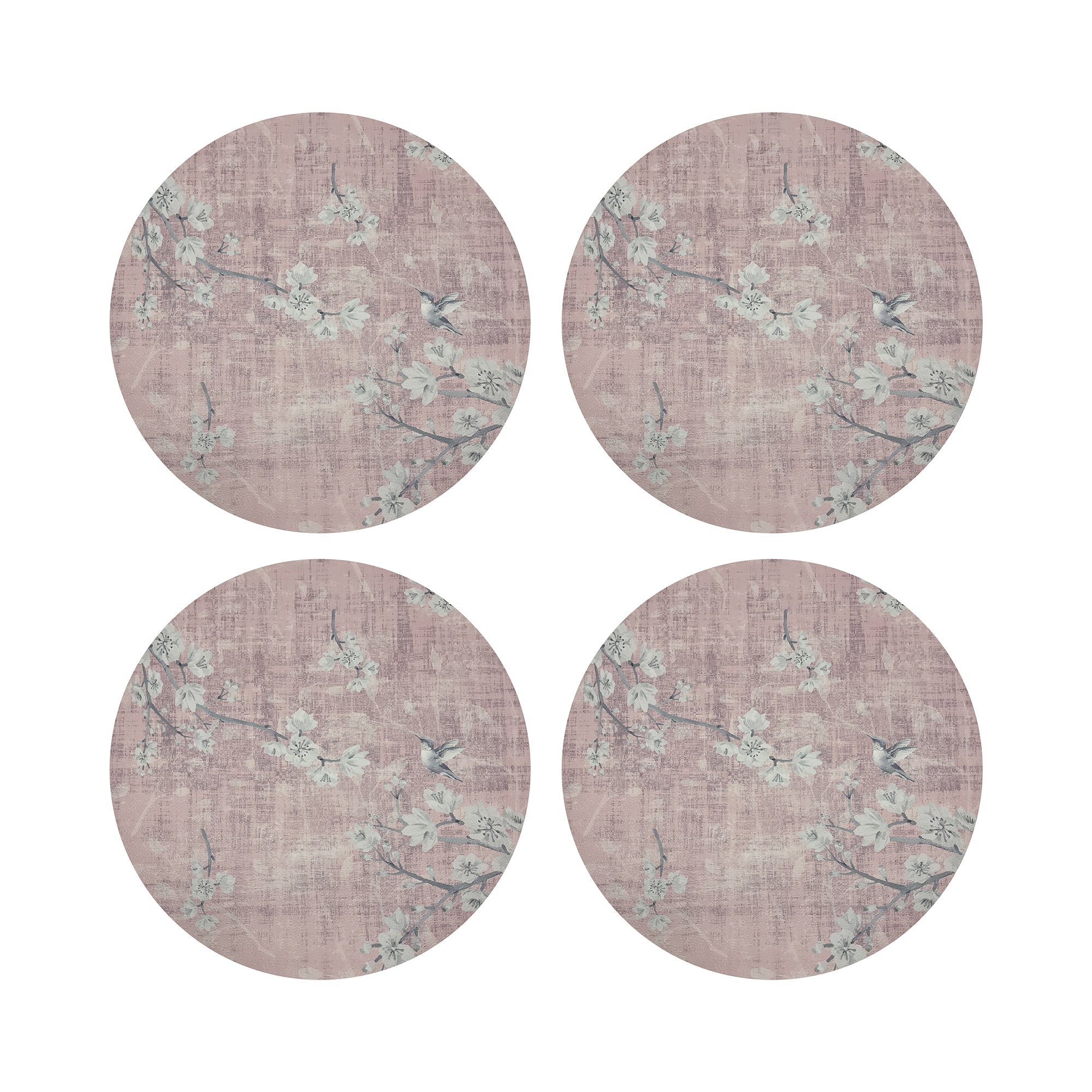 Blossom Fantasia Soft Pink 16" Round Pebble Placemats, Set of 4 - nicolettemayer.com