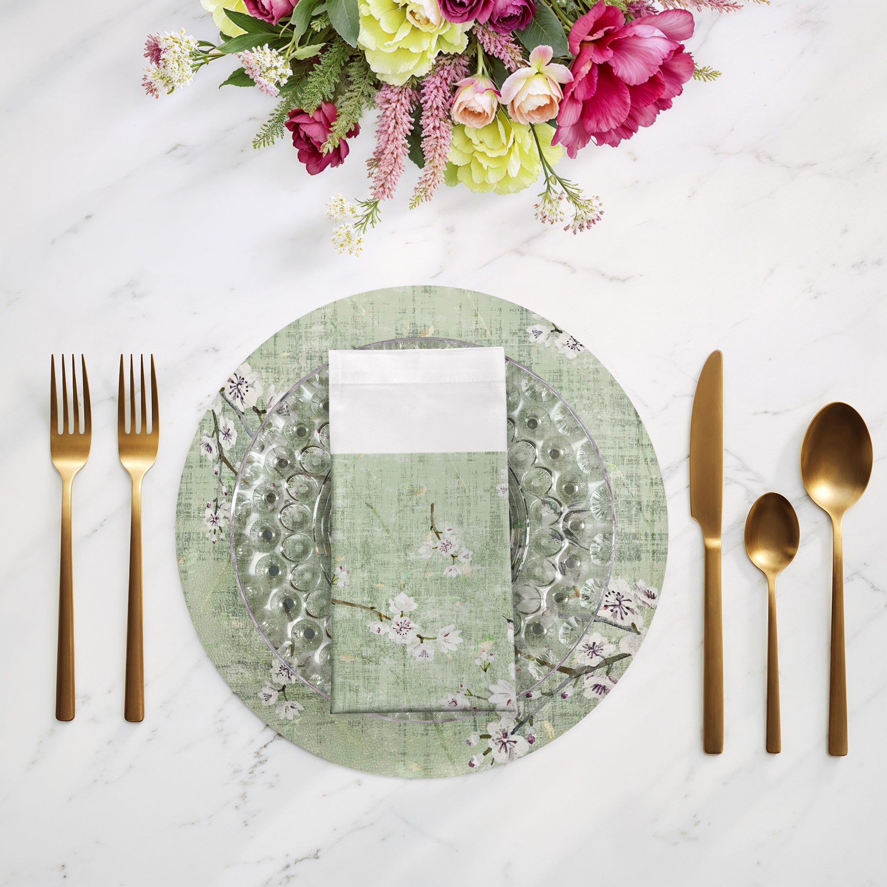 BLOSSOM FANTASIA CELADON 22"X22" HEMSTITCH DINNER NAPKIN, SET OF 4 - nicolettemayer.com