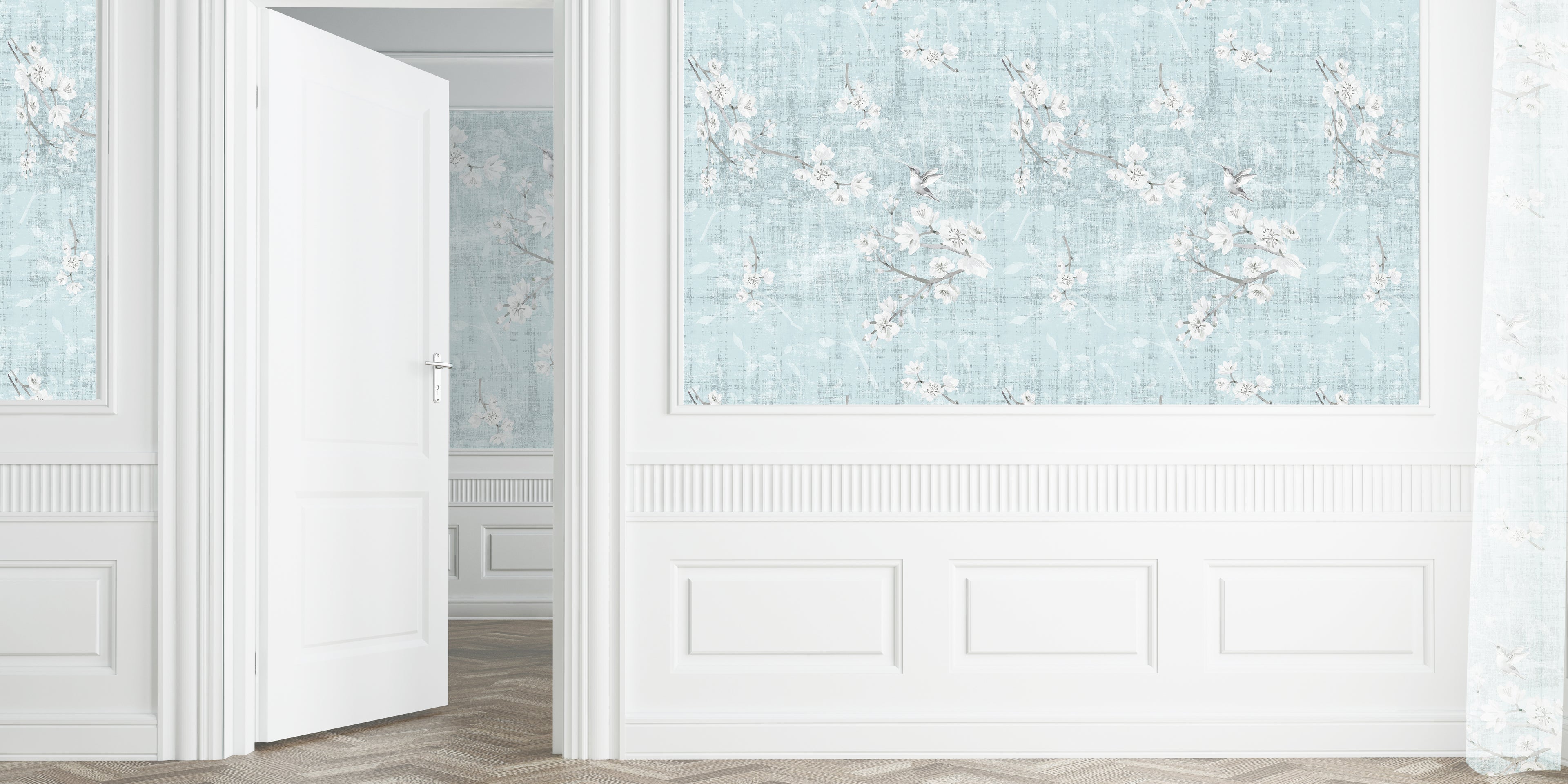 Blossom Fantasia Sky Grasscloth Printed Wallpaper