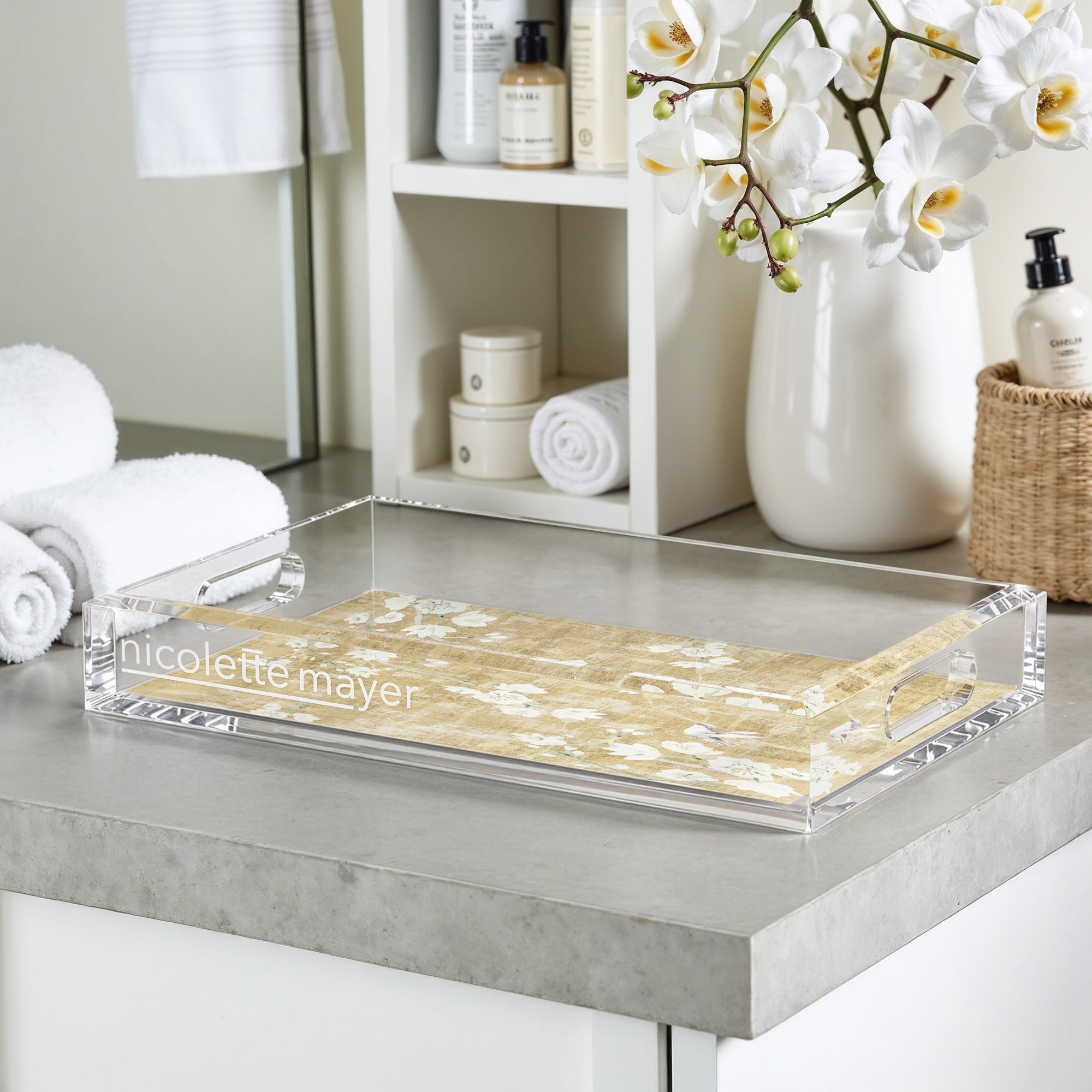 Blossom Fantasia Gold 12.5X7.75 Acrylic Tray - nicolettemayer.com