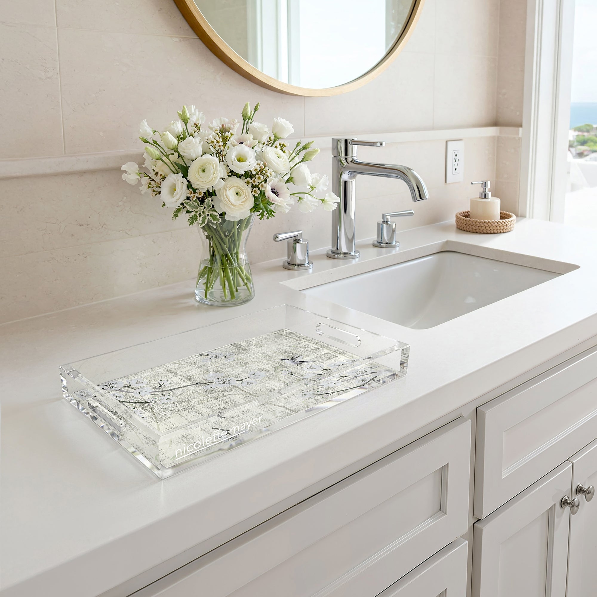 Blossom Fantasia Ivory 17X10.5 Acrylic Tray - nicolettemayer.com