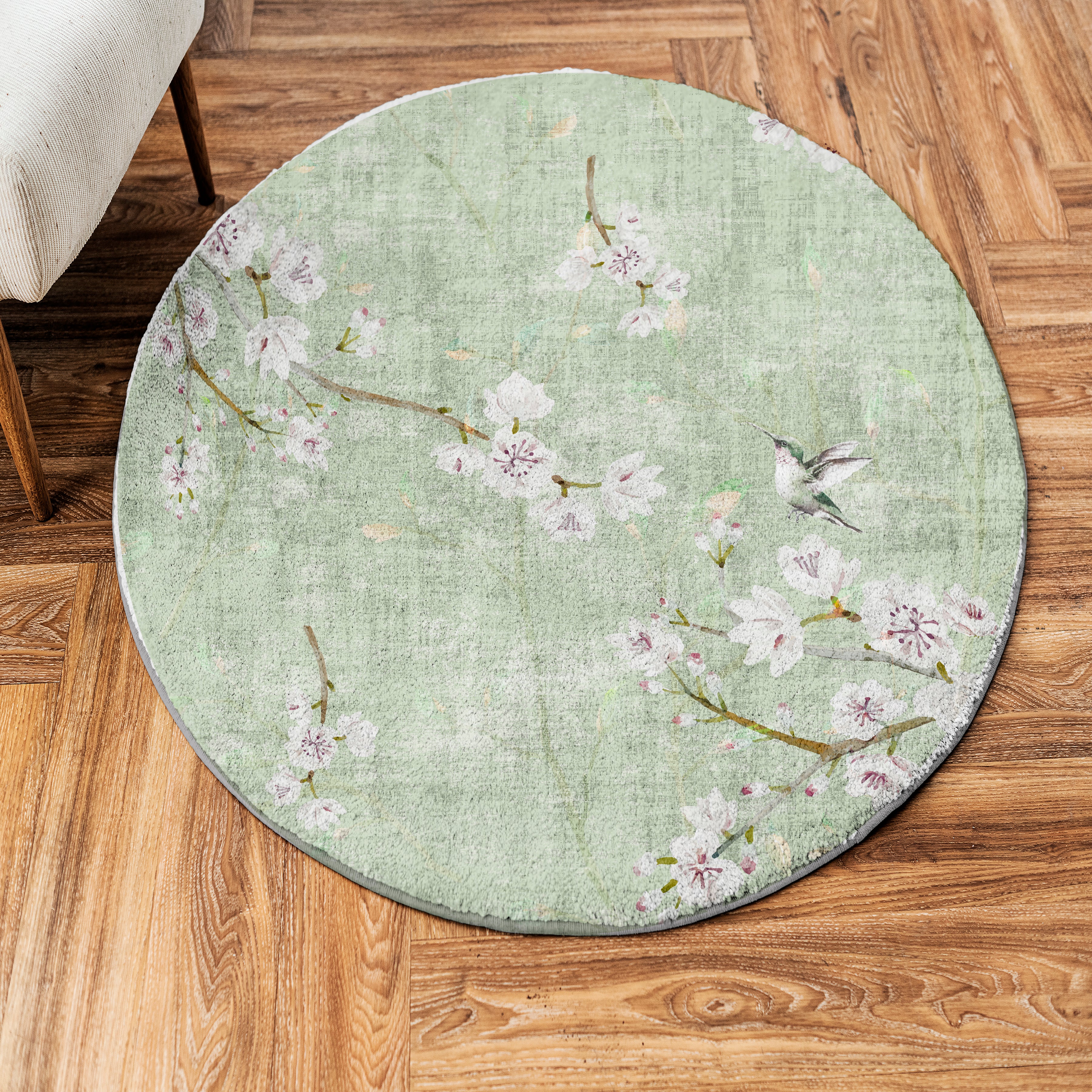 Blossom Fantasia Celadon Round Chenille Washable Rug