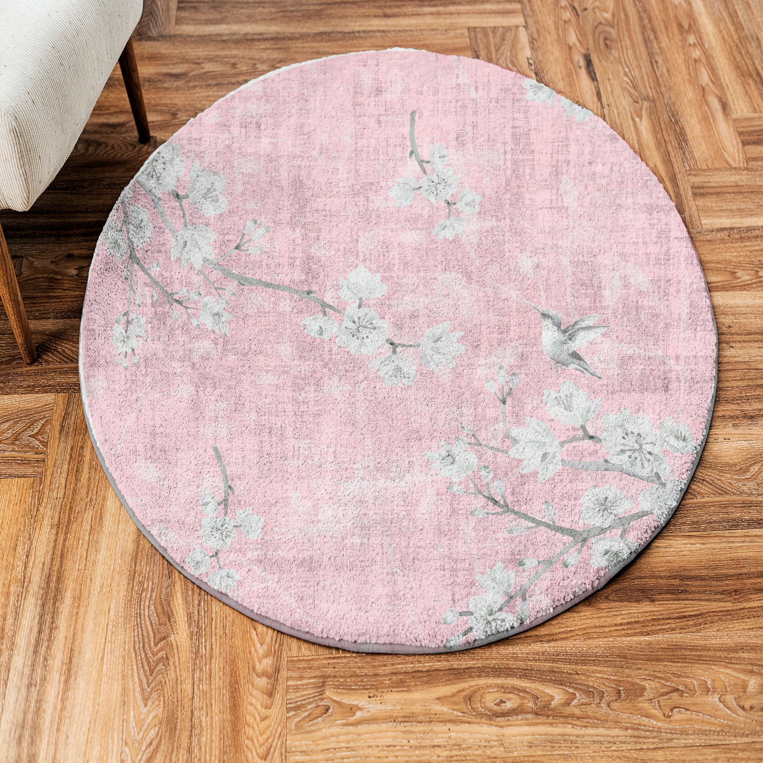 Blossom Fantasia Soft Pink Round Cloud Washable Rug