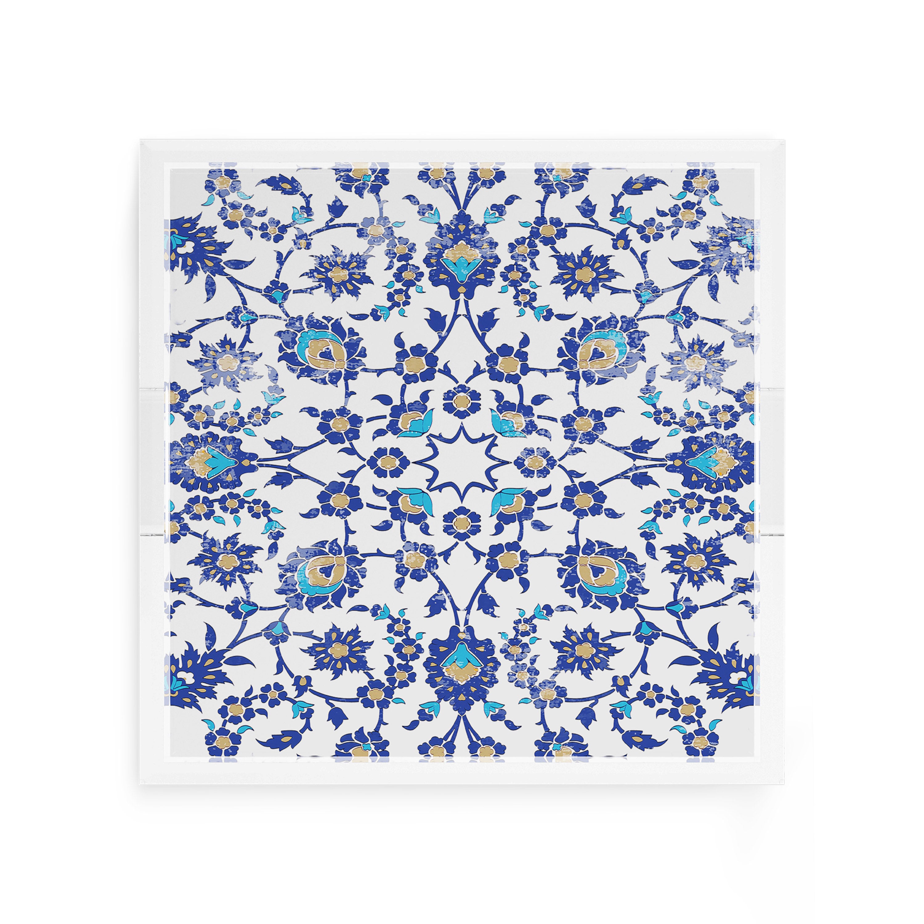 Bosphorus Blue White 12X12 Acrylic Tray - nicolettemayer.com