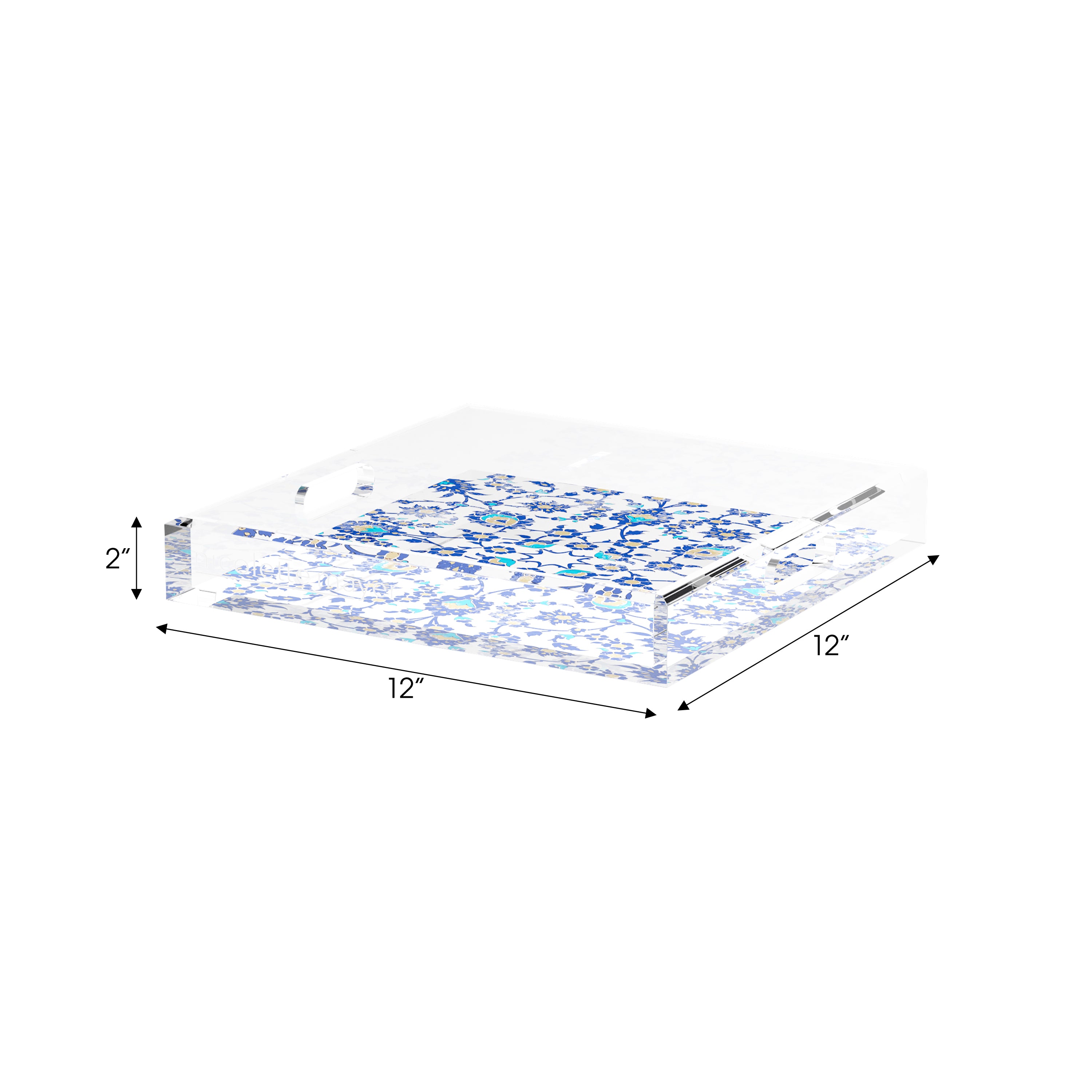 Bosphorus Blue White 12X12 Acrylic Tray - nicolettemayer.com