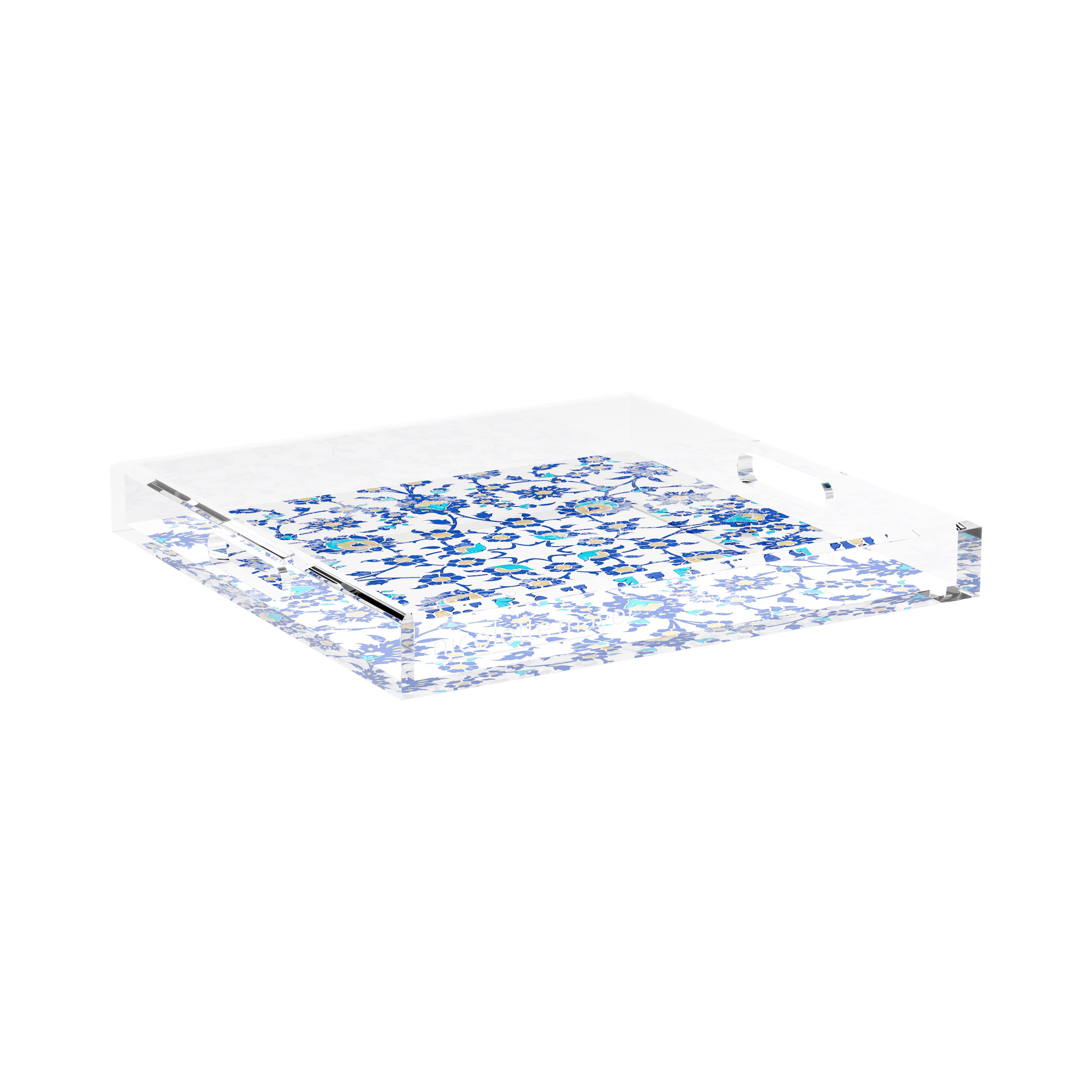 Bosphorus Blue White 15X15 Acrylic Tray - nicolettemayer.com