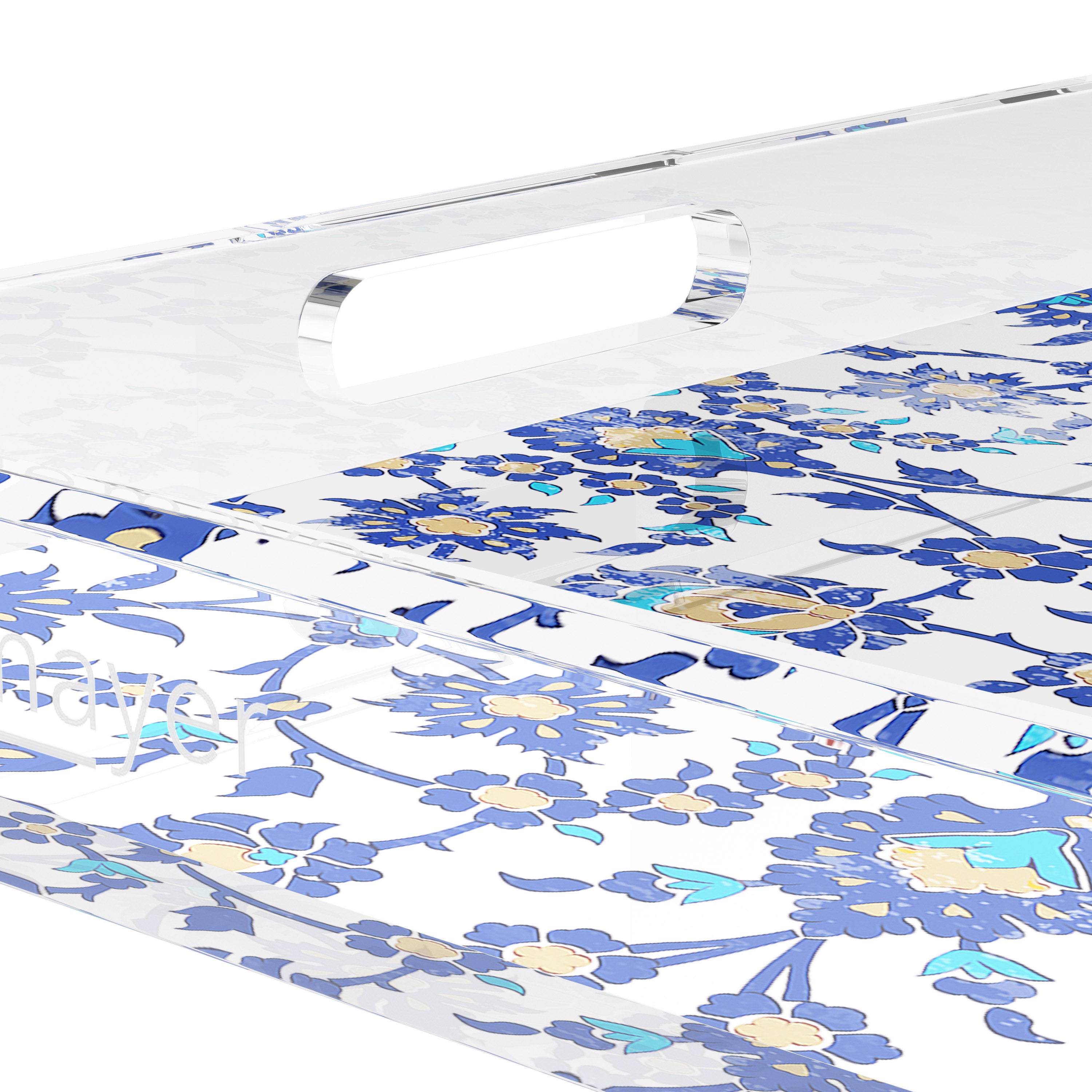 Bosphorus Blue White 15X15 Acrylic Tray - nicolettemayer.com