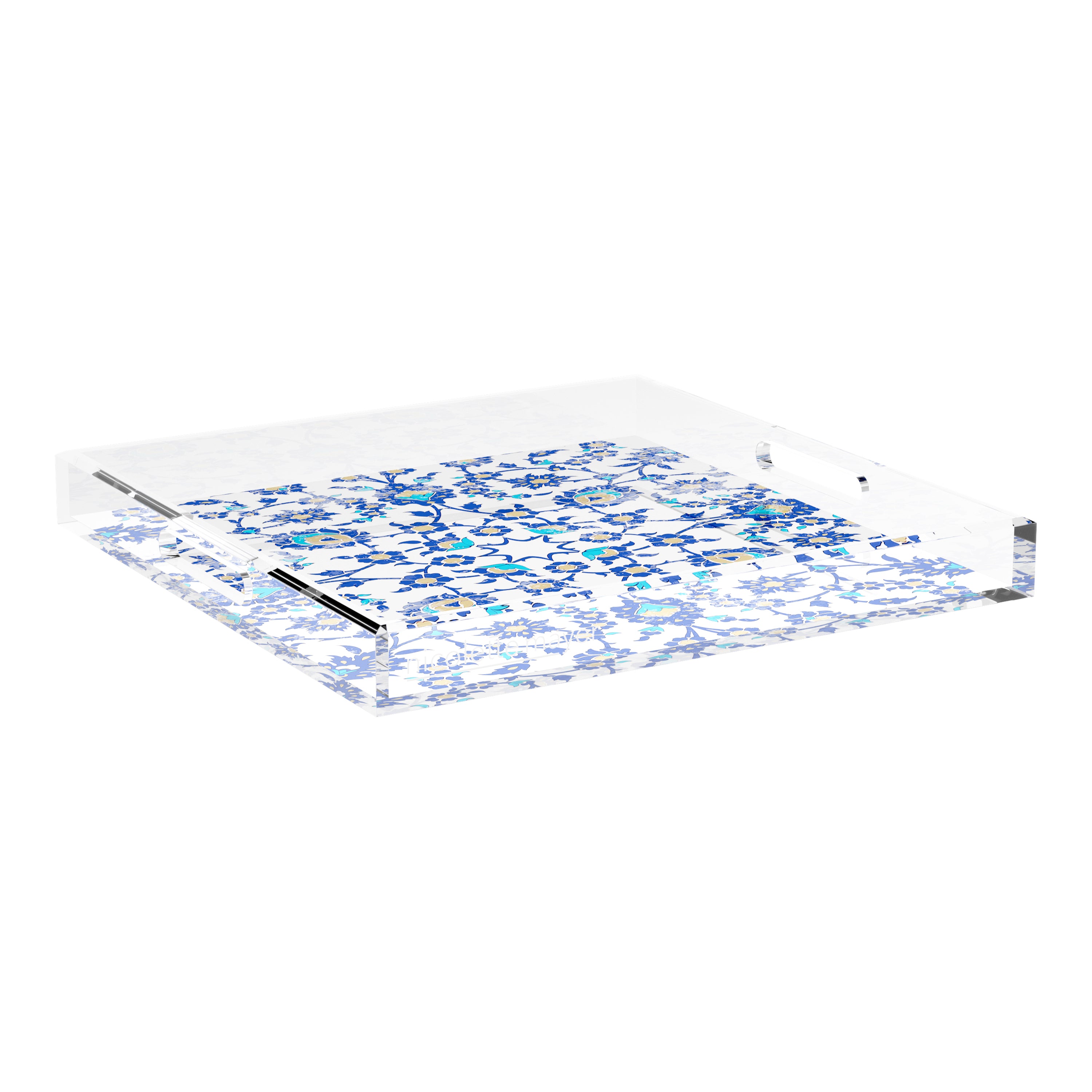Bosphorus Blue White 18X18 Acrylic Tray - nicolettemayer.com