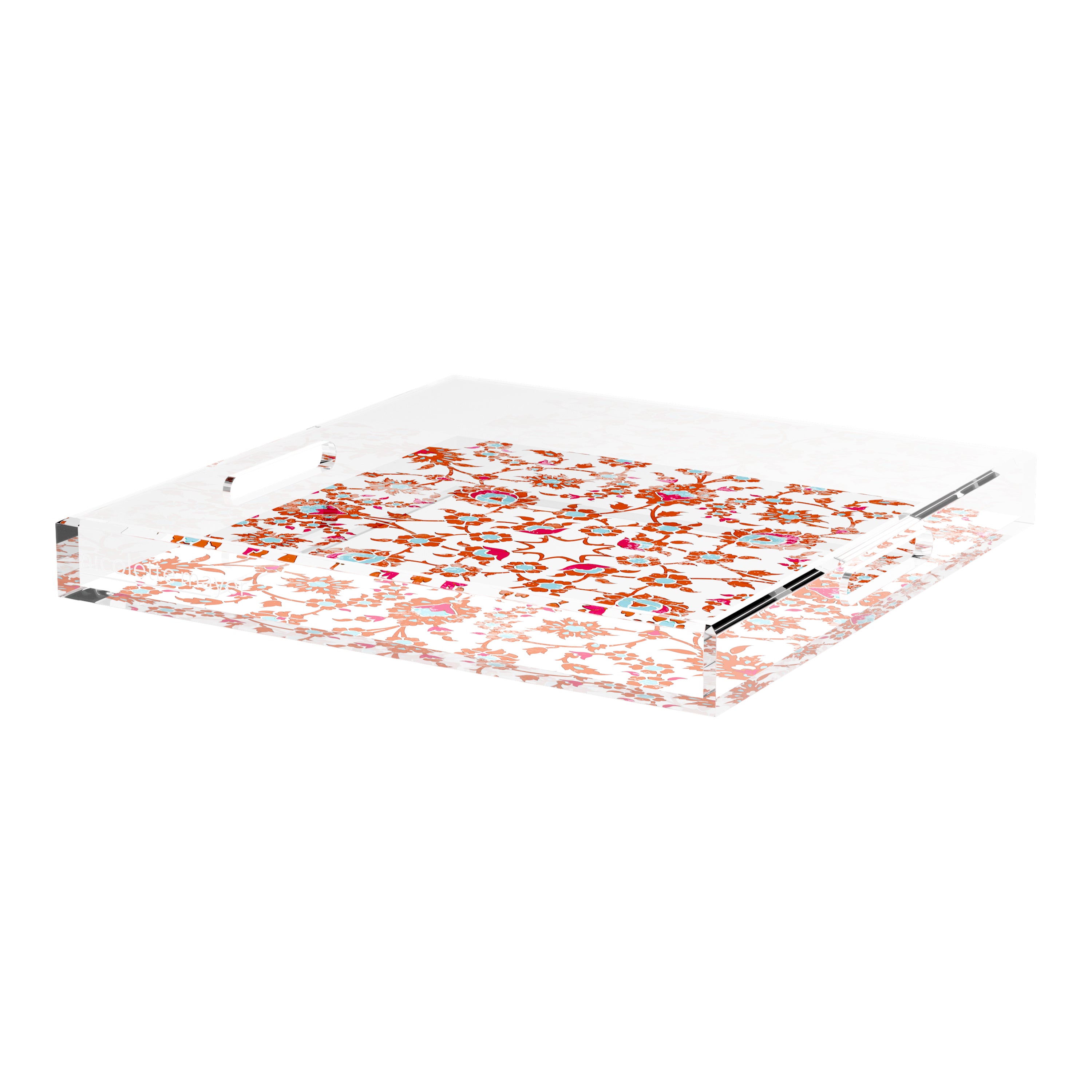 Bosphorus Red Turquoise 18X18 Acrylic Tray - nicolettemayer.com