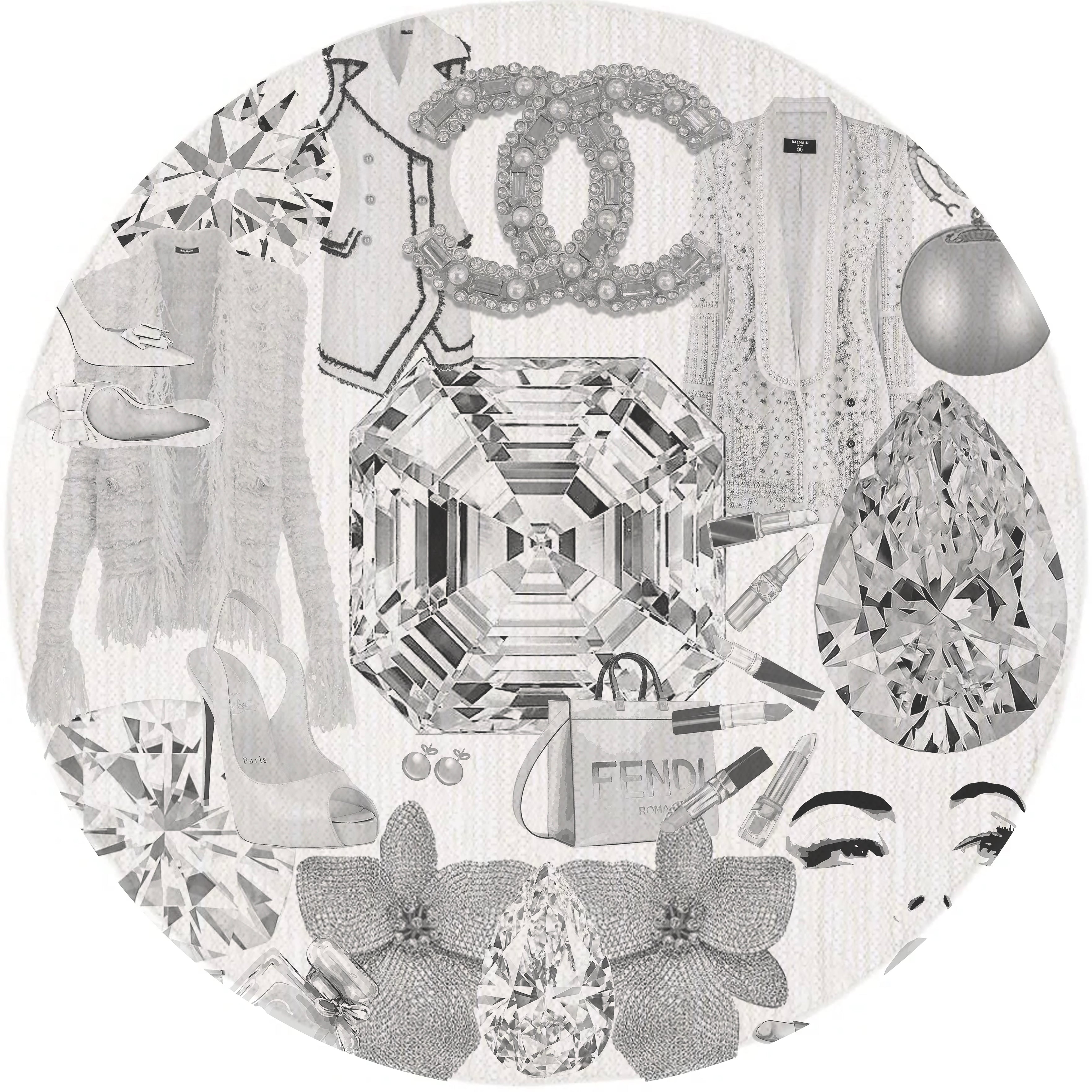 Bougie Women Nuevo Schwarz-Weiß Runder Chenille-Teppich, waschbar