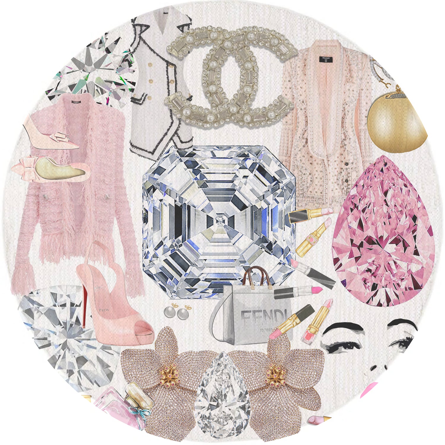 Tapis rond lavable en chenille rose et blanc Bougie pour femme