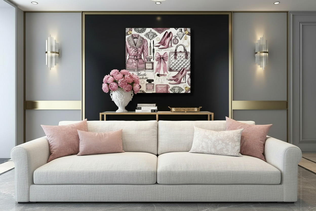 Bougie Haute Couture Soft Pink 36X36 Acrylic Art - nicolettemayer.com